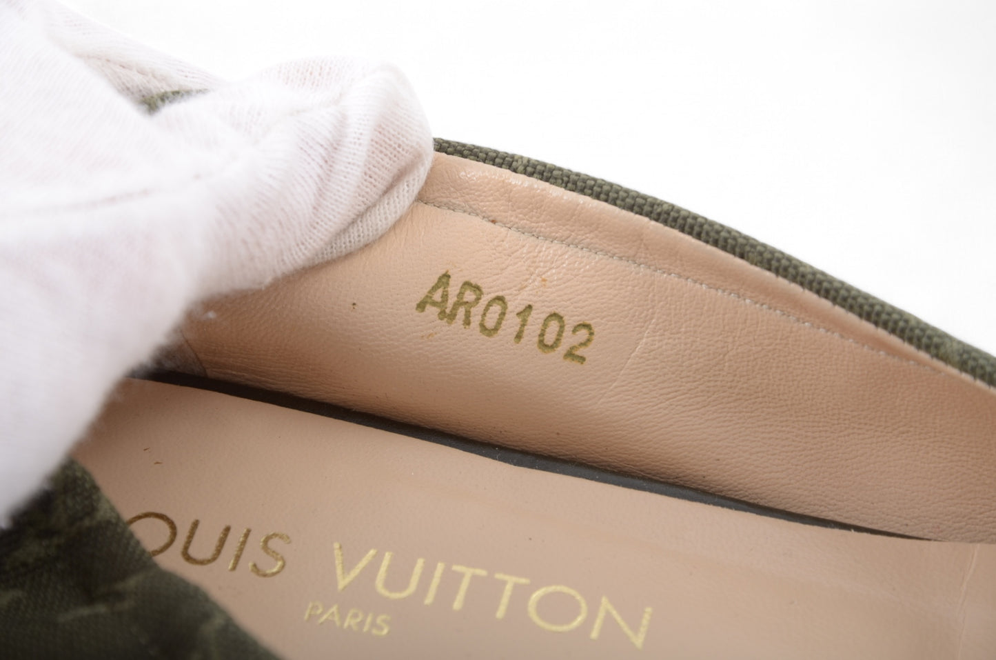 Louis Vuitton Monogram Mini Flat Shoes Ballet Flats Green Khaki Canvas Leather Ballerina Size 37
