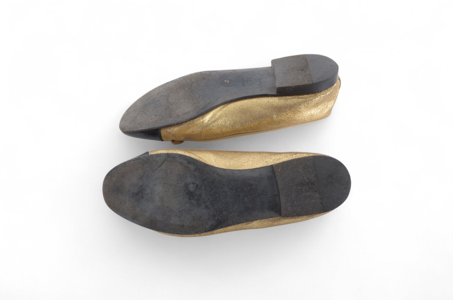 Chanel Ballet Flats Shoes Leather CC Logo Gold Black Metallic Glitter Vintage Size 37