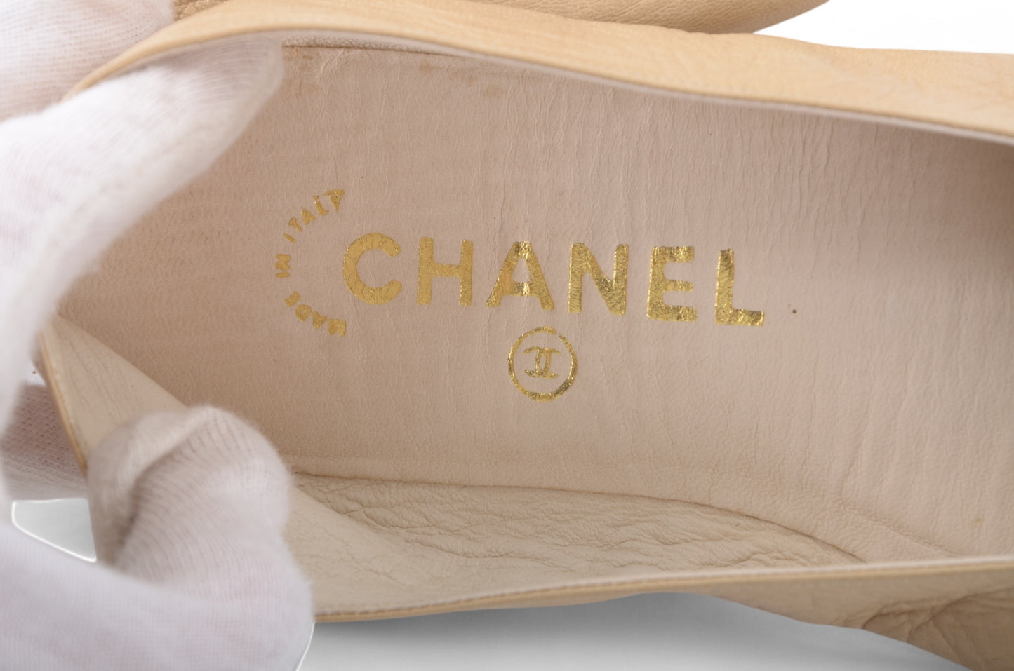 Chanel Ballet Flats Shoes Ballerina Ballet Flat Beige Black Leather Travel Foldable Size 36