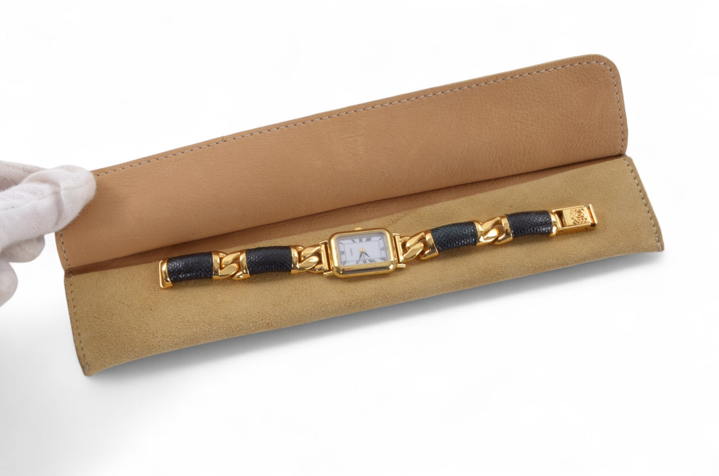 Loewe Watch Square Ladies Quartz Gold Color Antique Vintage Wristwatch
