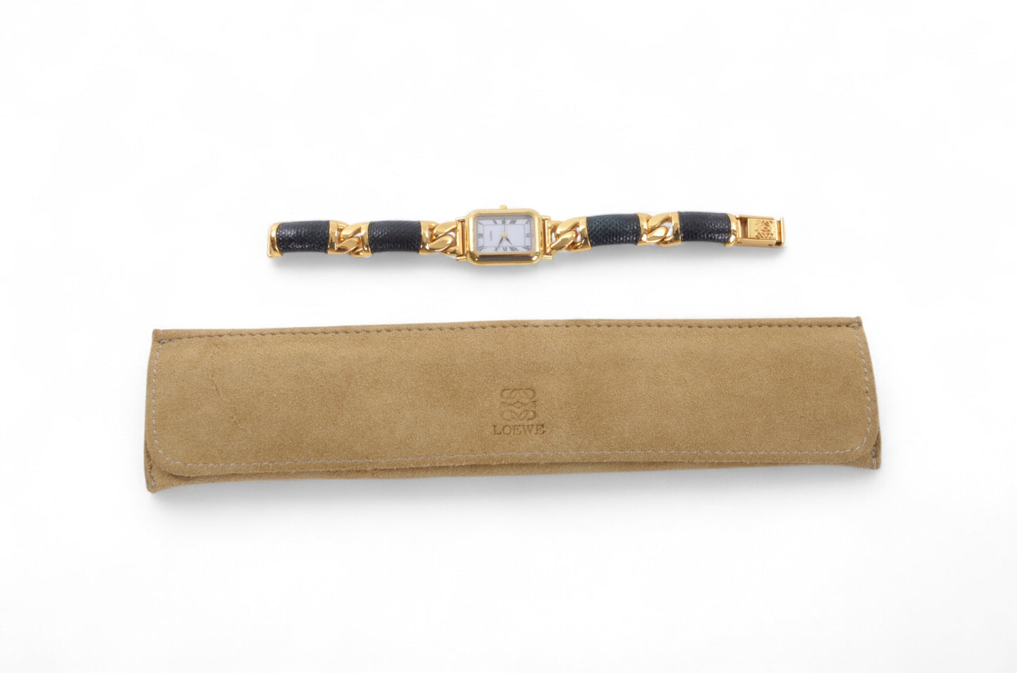 Loewe Watch Square Ladies Quartz Gold Color Antique Vintage Wristwatch