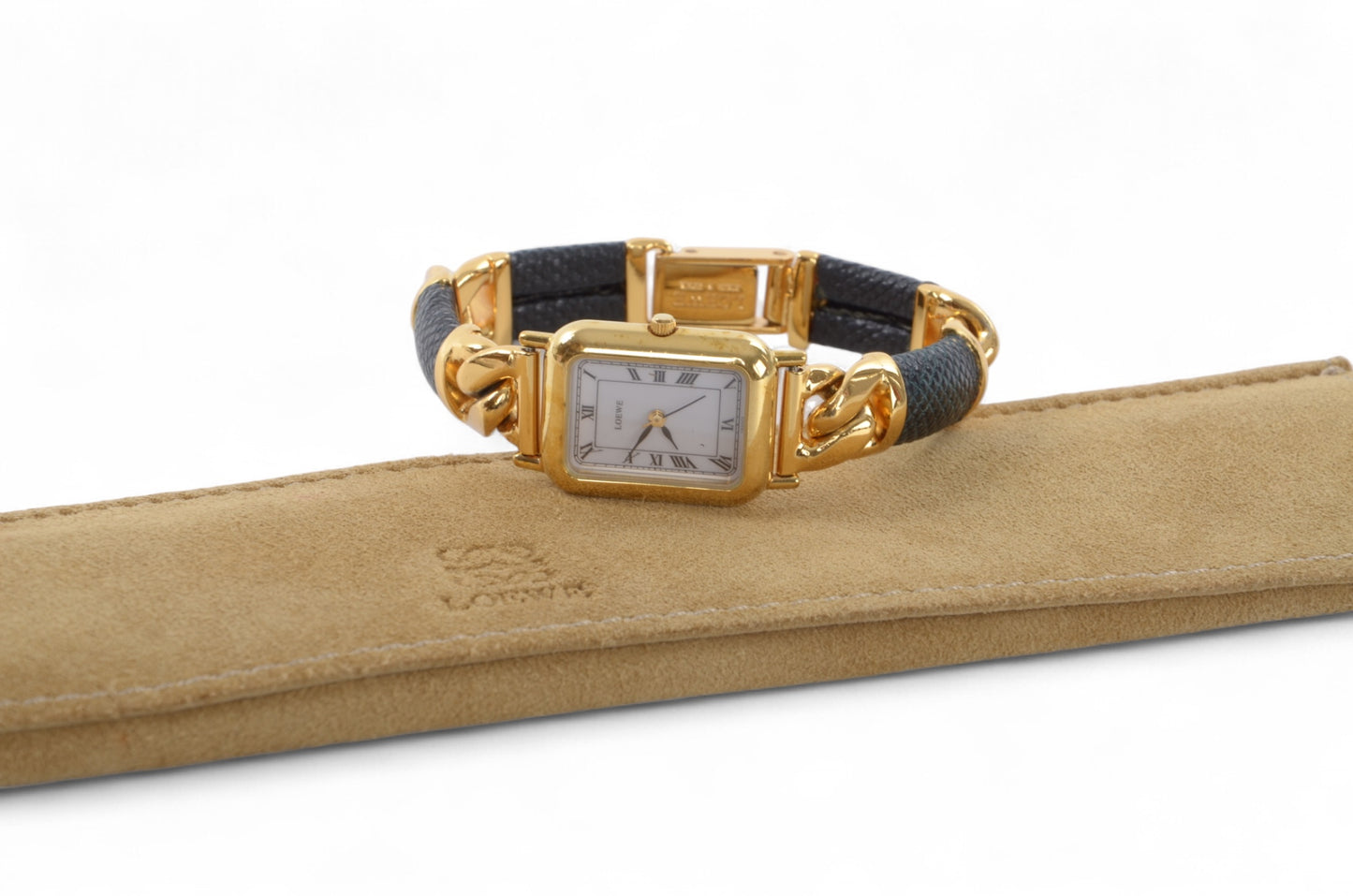 Loewe Watch Square Ladies Quartz Gold Color Antique Vintage Wristwatch