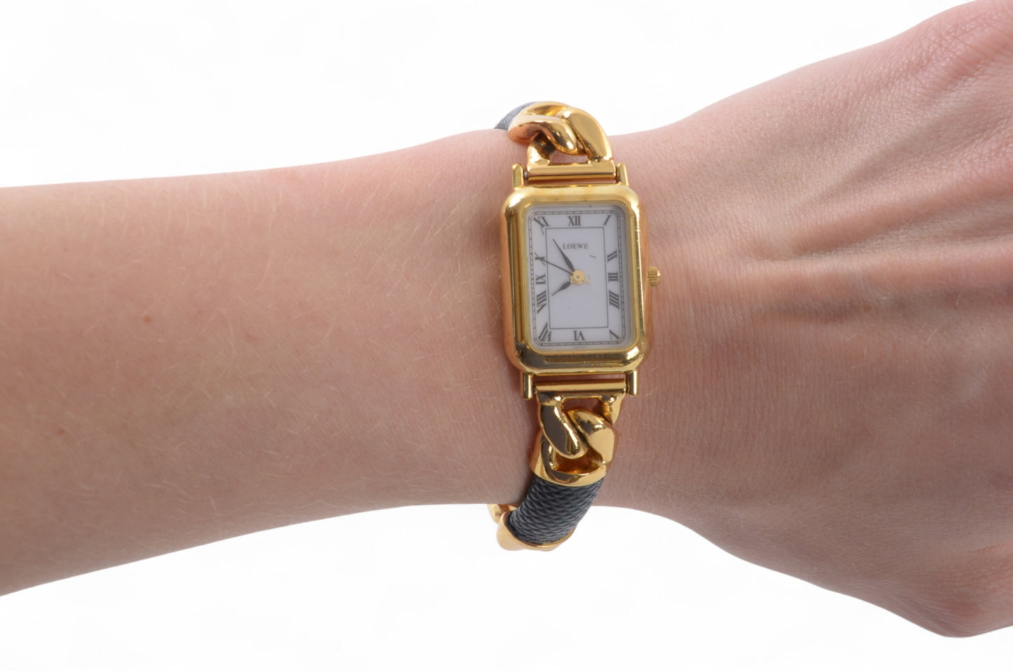 Loewe Watch Square Ladies Quartz Gold Color Antique Vintage Wristwatch