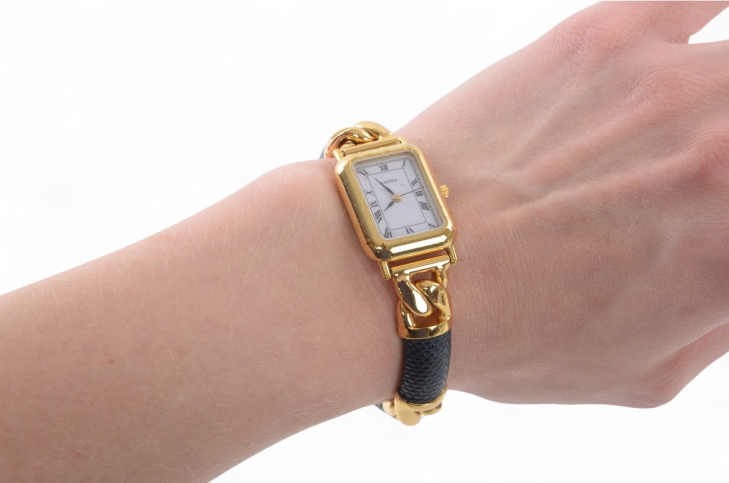 Loewe Watch Square Ladies Quartz Gold Color Antique Vintage Wristwatch