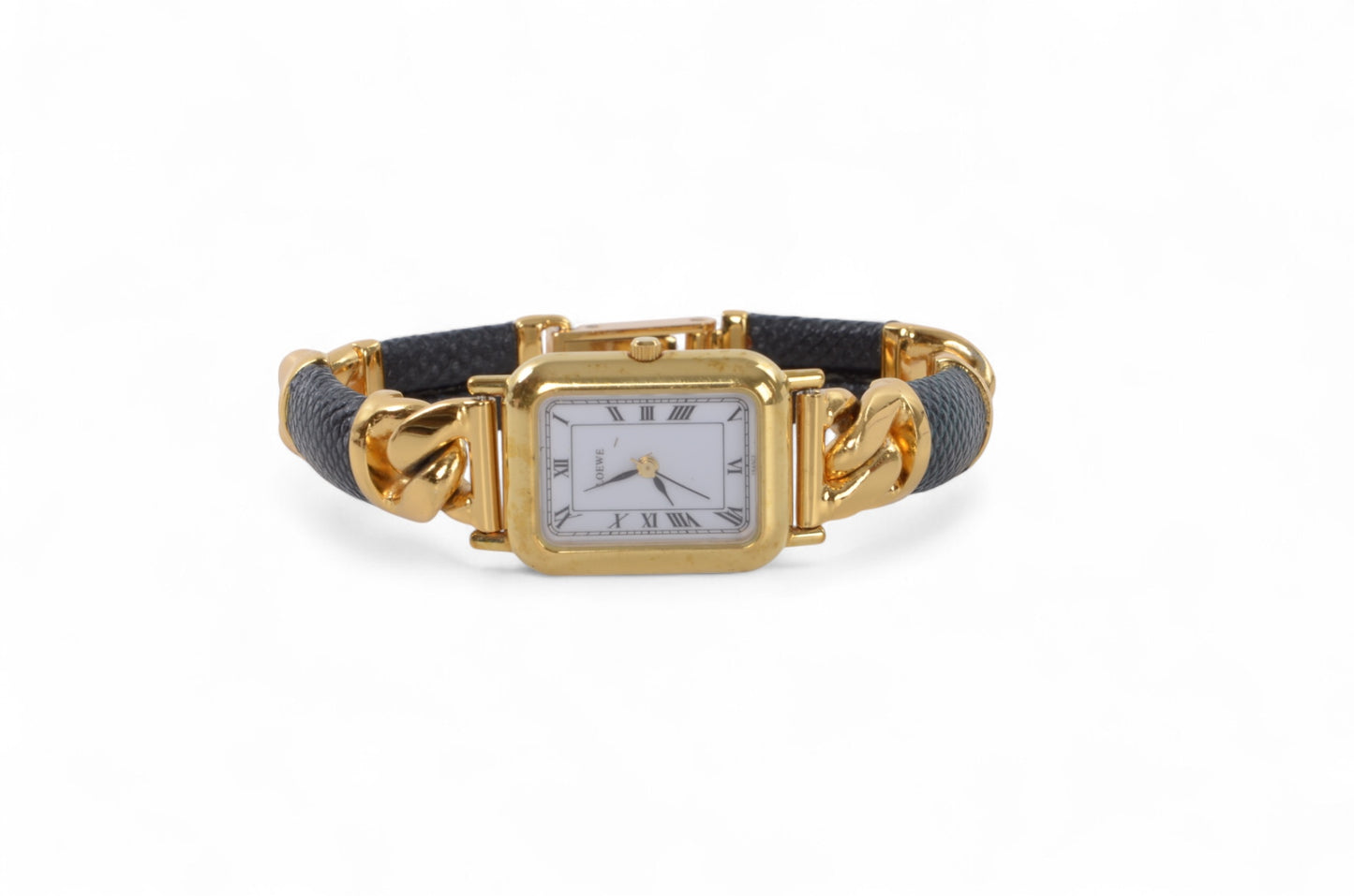 Loewe Watch Square Ladies Quartz Gold Color Antique Vintage Wristwatch