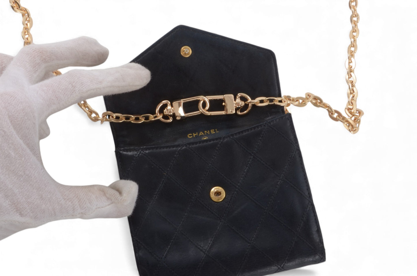 Chanel Quilted Lambskin Leather Wallet Bifold Wallet Vintage Black Matelasse Designer Classic