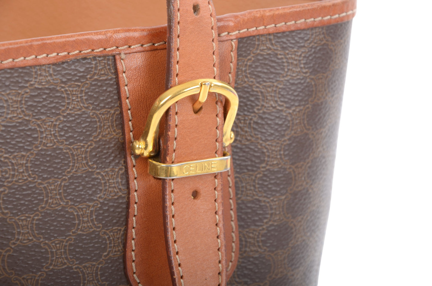 Celine Vintage Triomphe Shoulder Bag Tote Handbag Monogram Brown Designer Classic