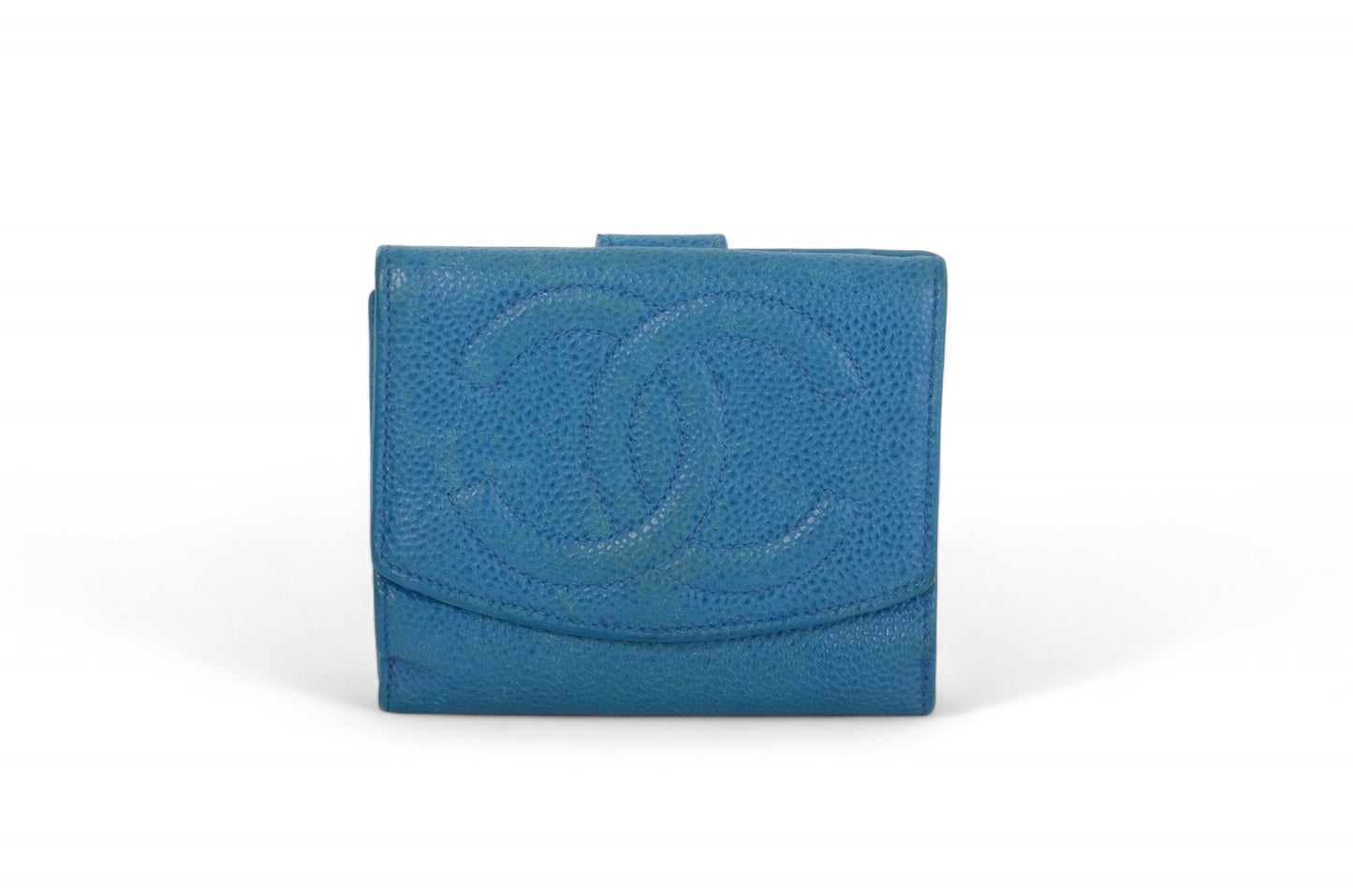 Chanel Blue Caviar Leather Wallet Coco Bi-fold Coin Purse Women's Vintage