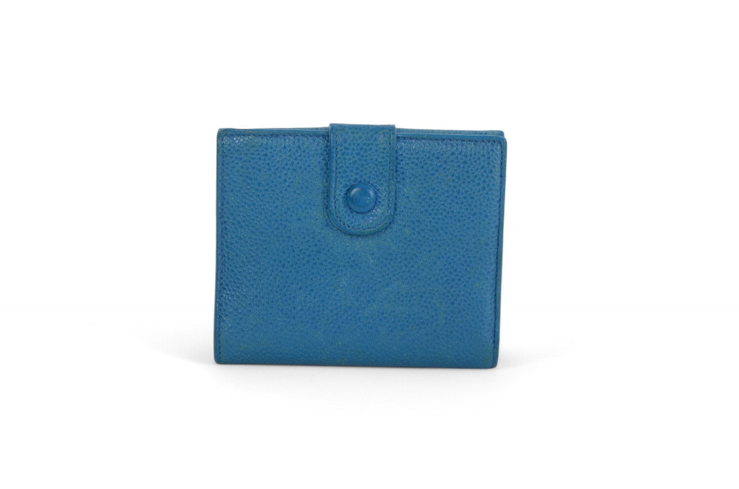 Chanel Blue Caviar Leather Wallet Coco Bi-fold Coin Purse Women's Vintage