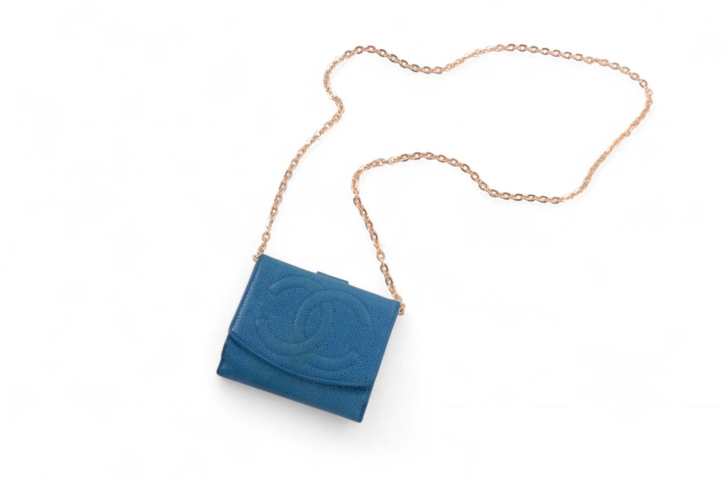 Chanel Blue Caviar Leather Wallet Coco Bi-fold Coin Purse Women's Vintage