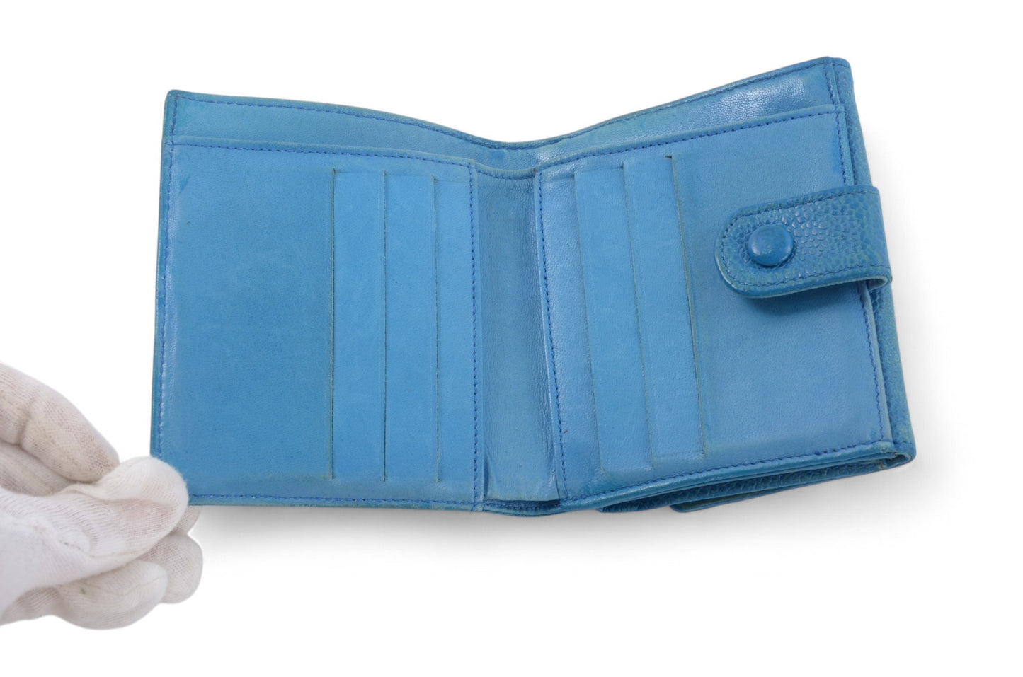 Chanel Blue Caviar Leather Wallet Coco Bi-fold Coin Purse Women's Vintage