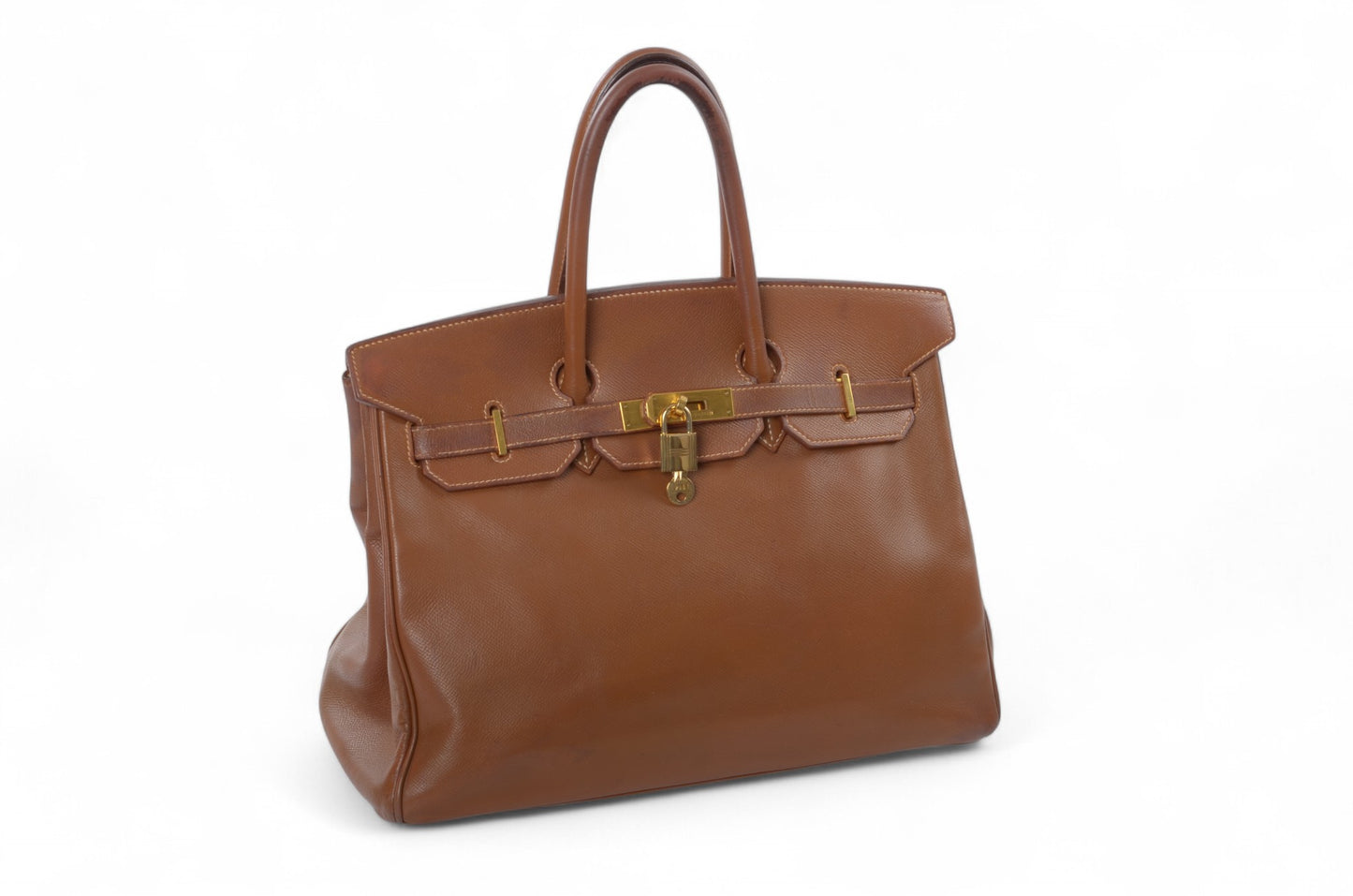 Hermès Birkin 35 Courchevel Gold Hardware Y stamp Brown Leather Handbag Vintage