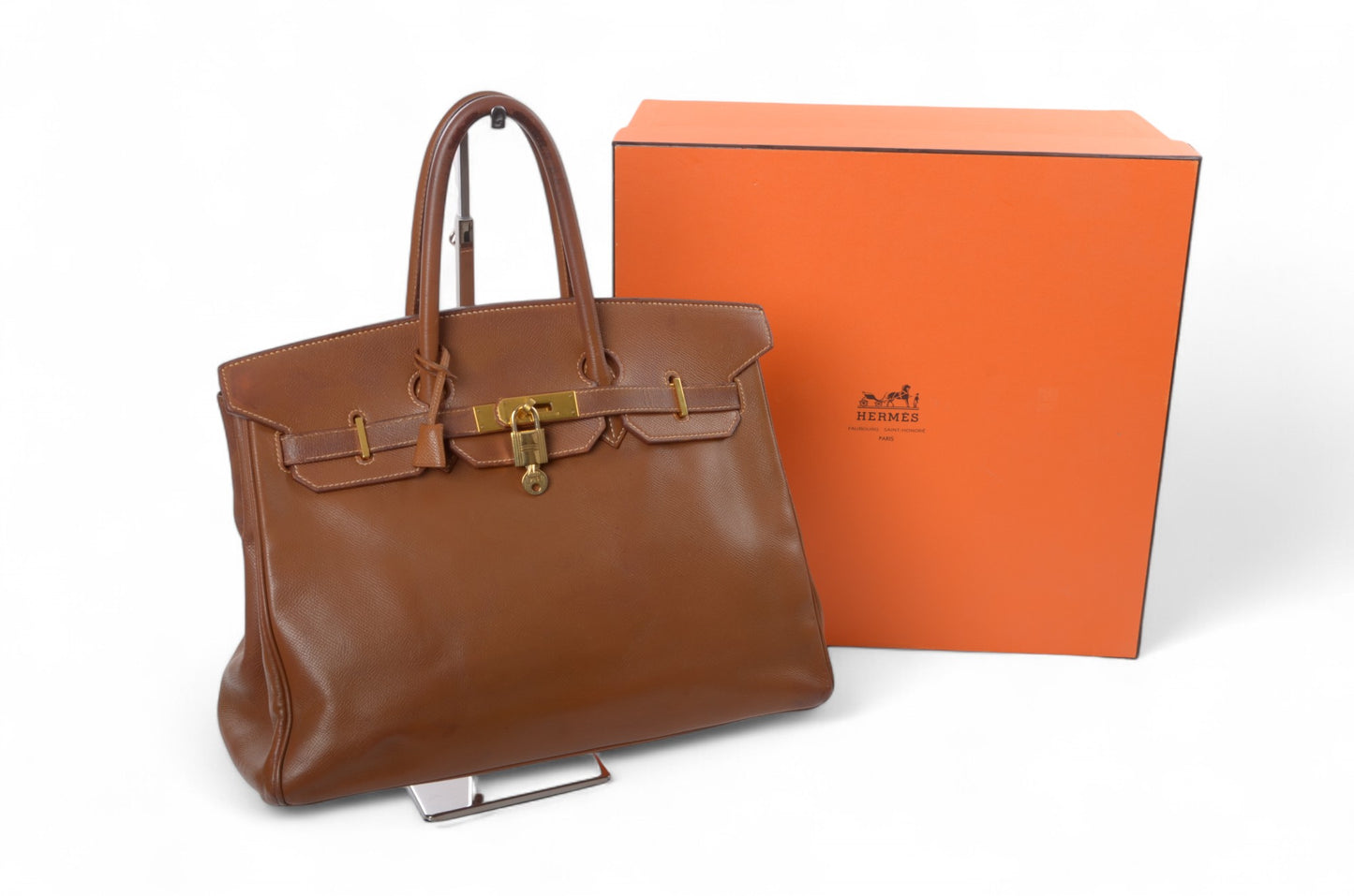 Hermès Birkin 35 Courchevel Gold Hardware Y stamp Brown Leather Handbag Vintage