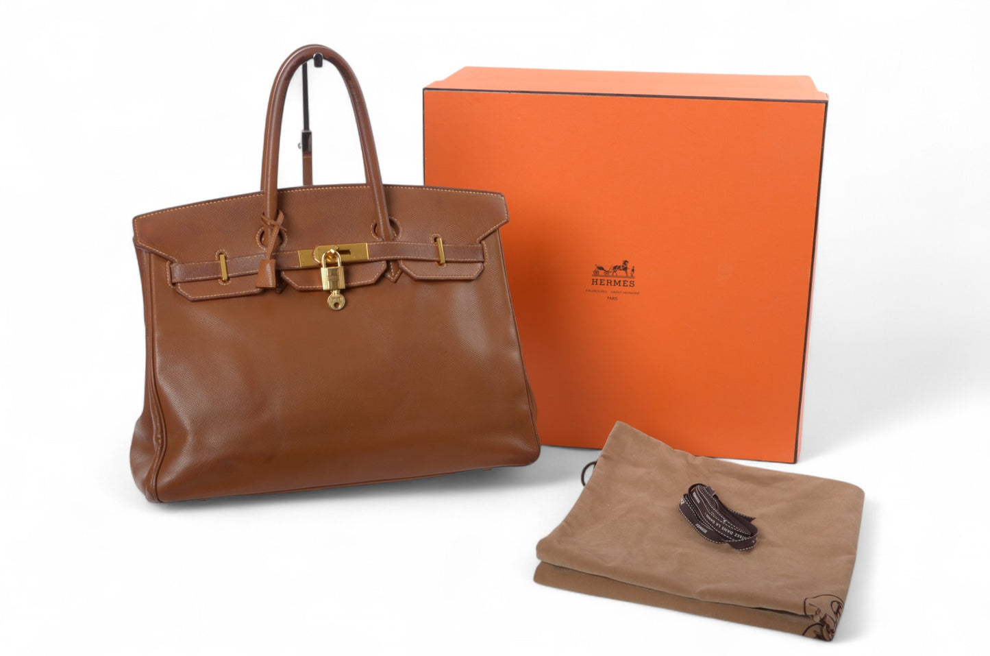 Hermès Birkin 35 Courchevel Gold Hardware Y stamp Brown Leather Handbag Vintage