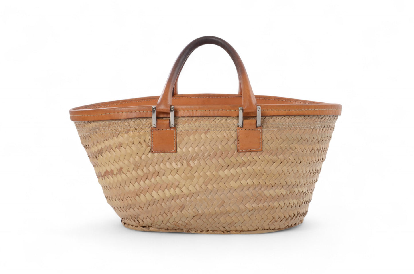 Loewe Raffia Anagram Leather Strawbag Bag Basket Handbag Brown Vintage Straw Beige