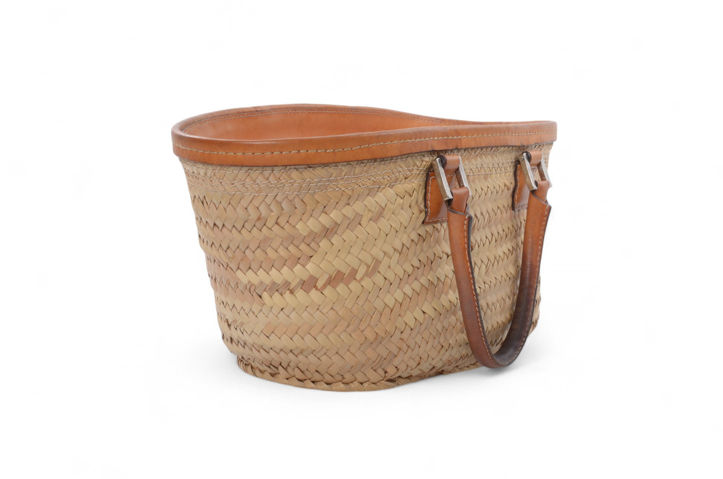 Loewe Raffia Anagram Leather Strawbag Bag Basket Handbag Brown Vintage Straw Beige