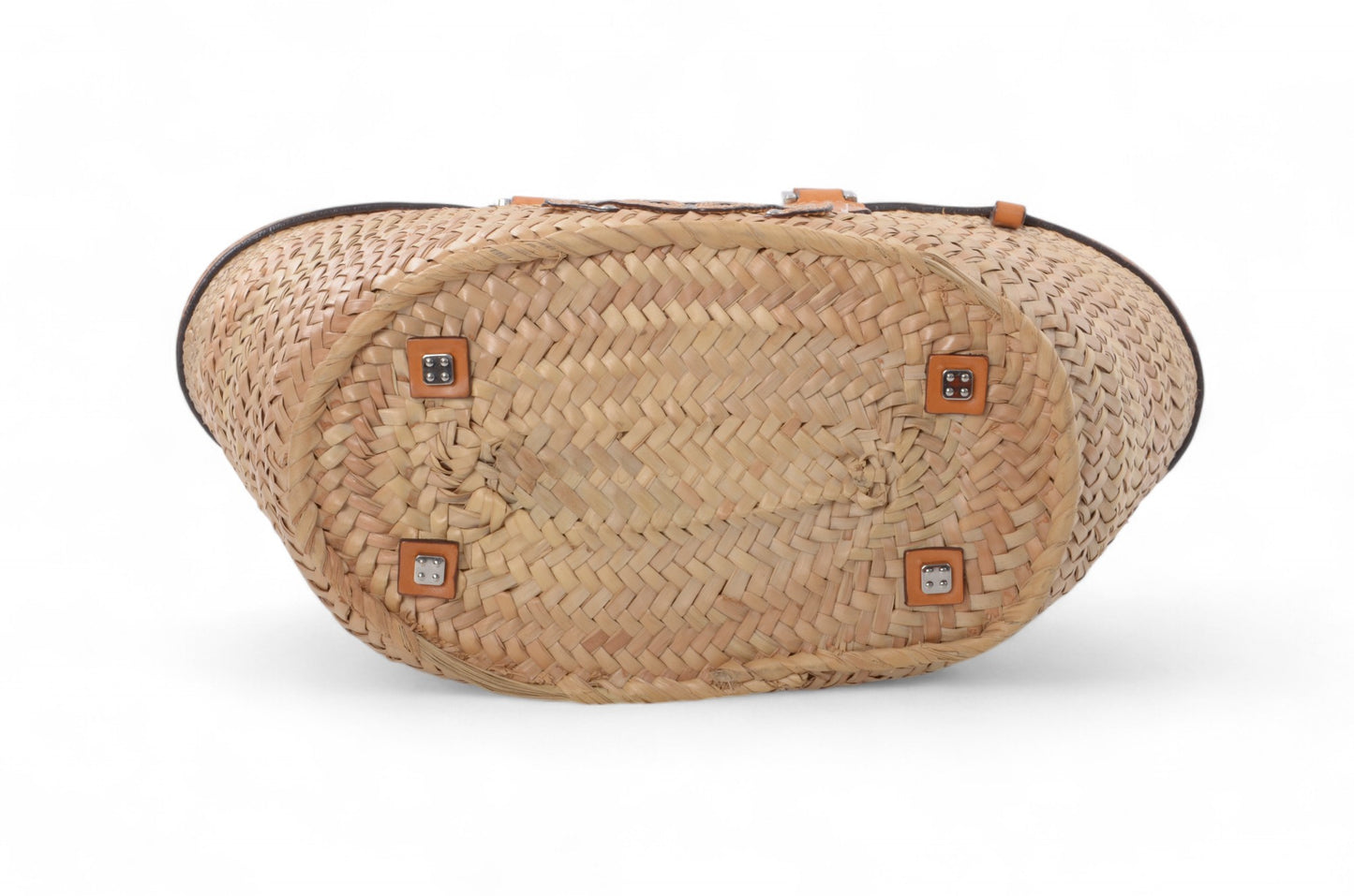 Loewe Raffia Anagram Leather Strawbag Bag Basket Handbag Brown Vintage Straw Beige