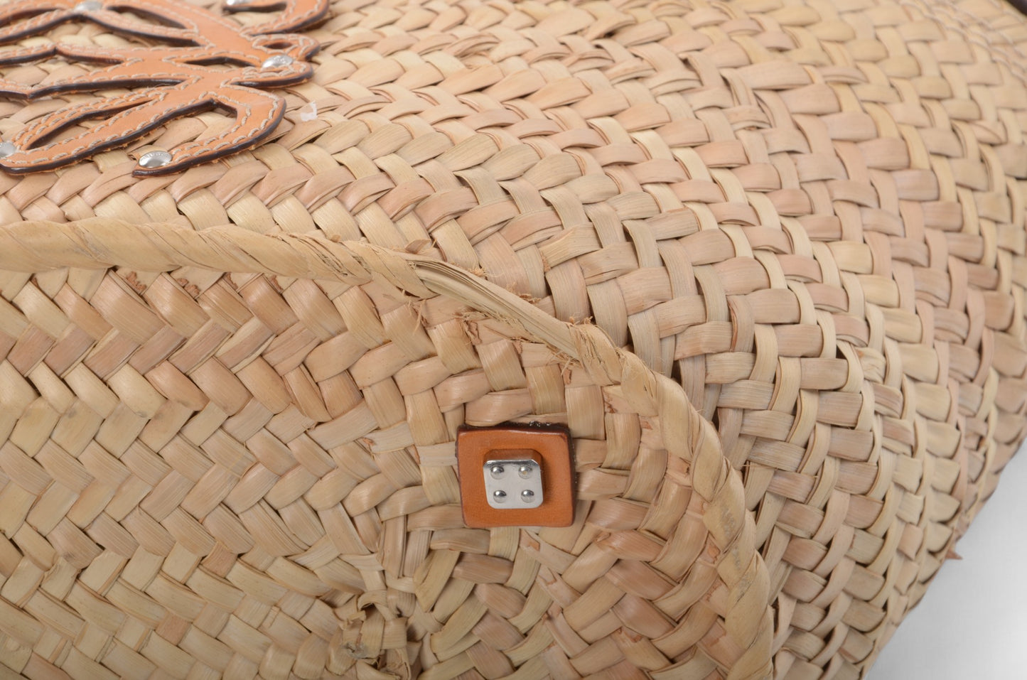Loewe Raffia Anagram Leather Strawbag Bag Basket Handbag Brown Vintage Straw Beige