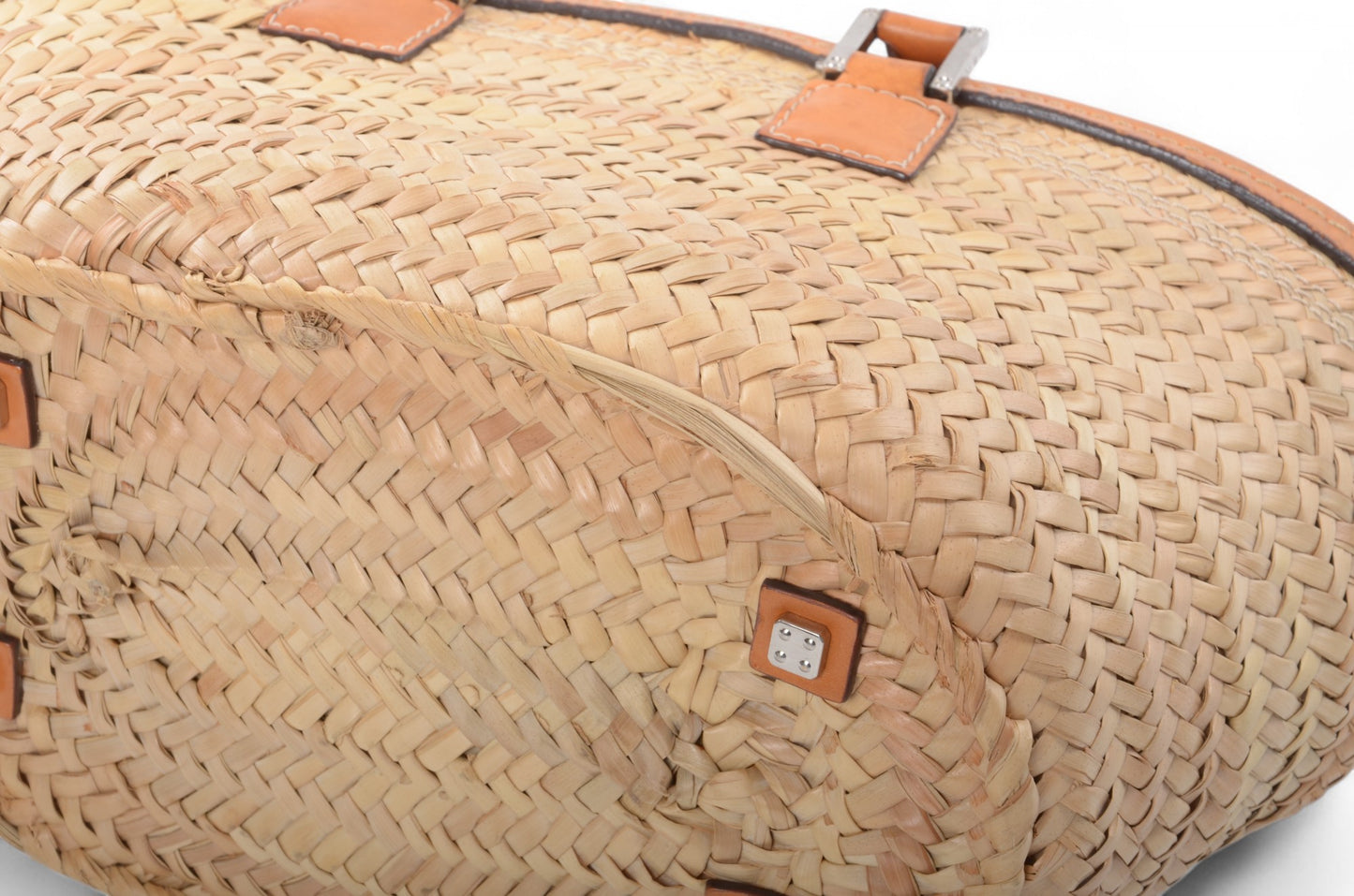 Loewe Raffia Anagram Leather Strawbag Bag Basket Handbag Brown Vintage Straw Beige