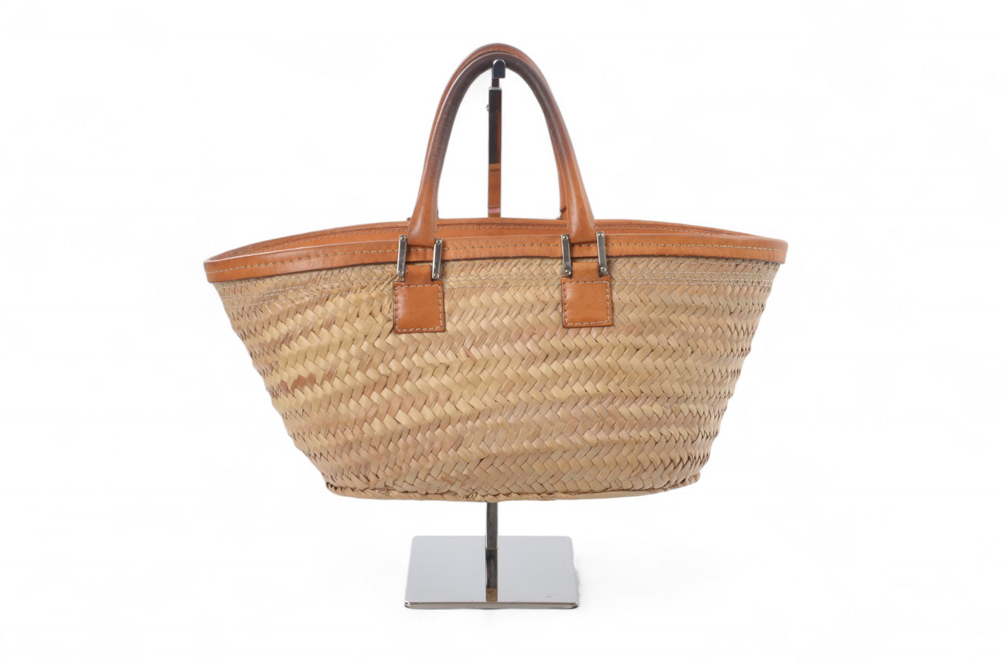 Loewe Raffia Anagram Leather Strawbag Bag Basket Handbag Brown Vintage Straw Beige