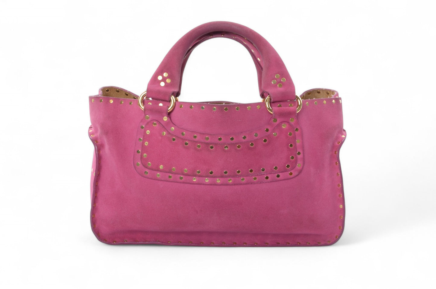 Celine Suede Boogie Bag Handbag Pink Fushia Vintage Top Handle Calf Leather