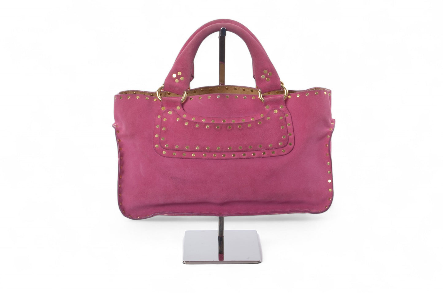 Celine Suede Boogie Bag Handbag Pink Fushia Vintage Top Handle Calf Leather