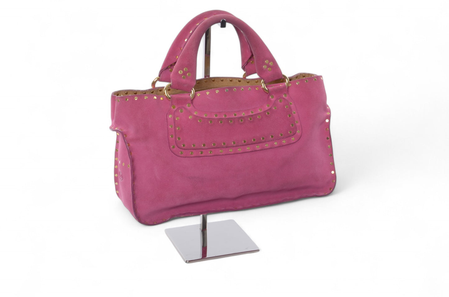 Celine Suede Boogie Bag Handbag Pink Fushia Vintage Top Handle Calf Leather