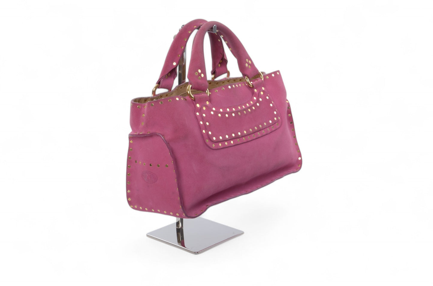 Celine Suede Boogie Bag Handbag Pink Fushia Vintage Top Handle Calf Leather
