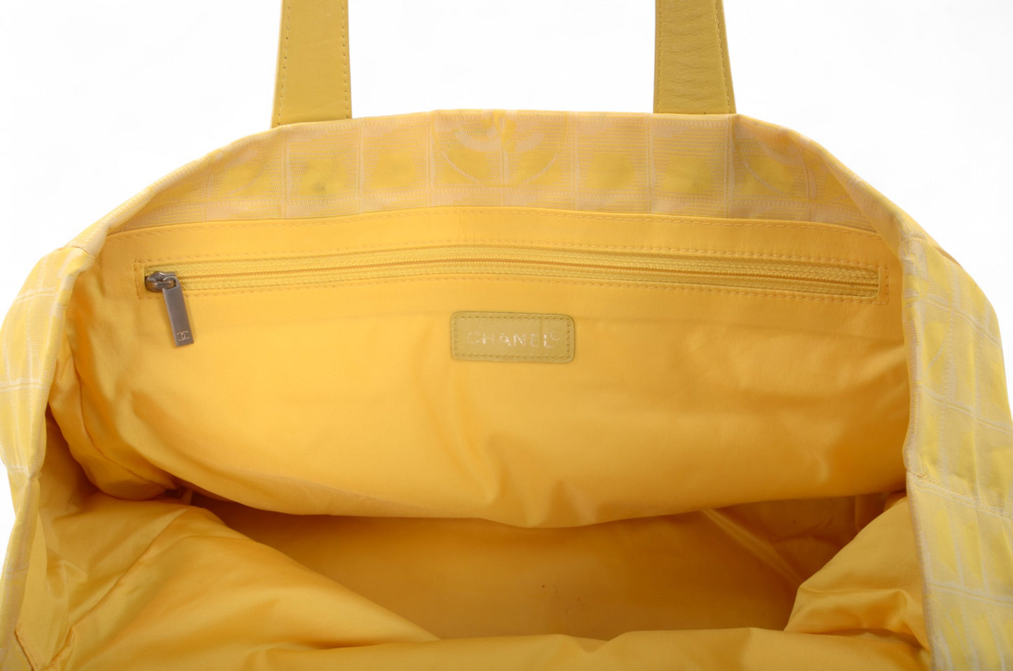 Chanel Yellow Nylon CC Logo Vintage Travel Line Tote Shoulder Bag Handbag
