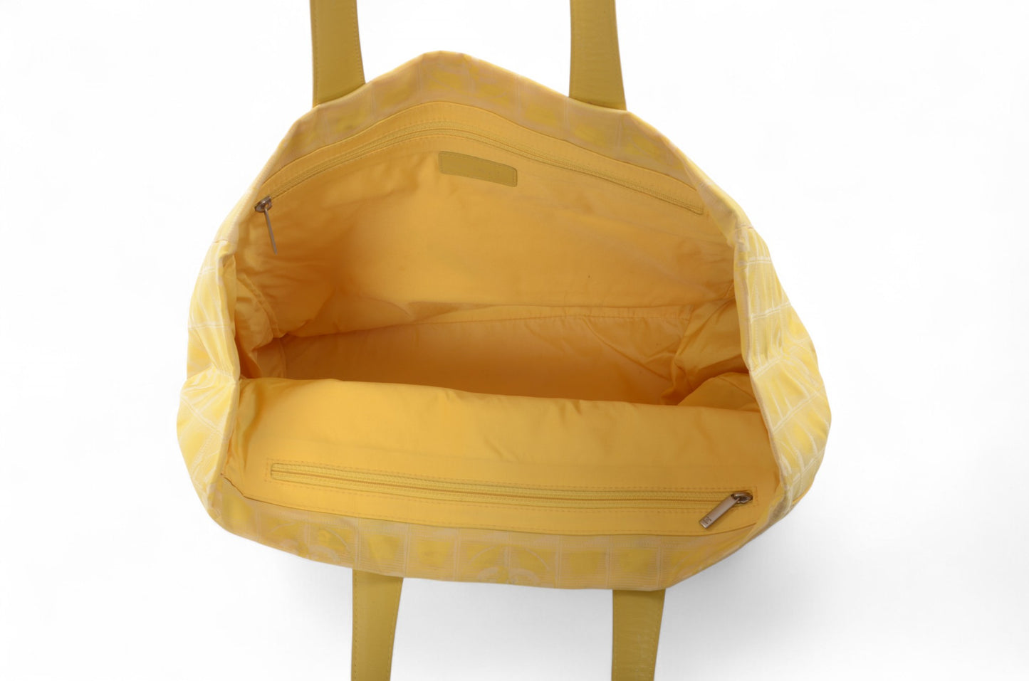 Chanel Yellow Nylon CC Logo Vintage Travel Line Tote Shoulder Bag Handbag