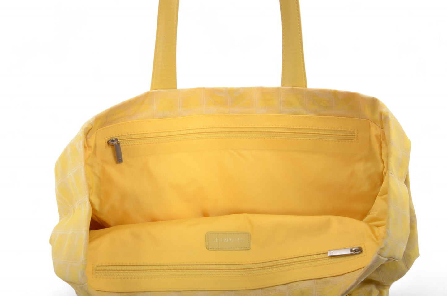 Chanel Yellow Nylon CC Logo Vintage Travel Line Tote Shoulder Bag Handbag