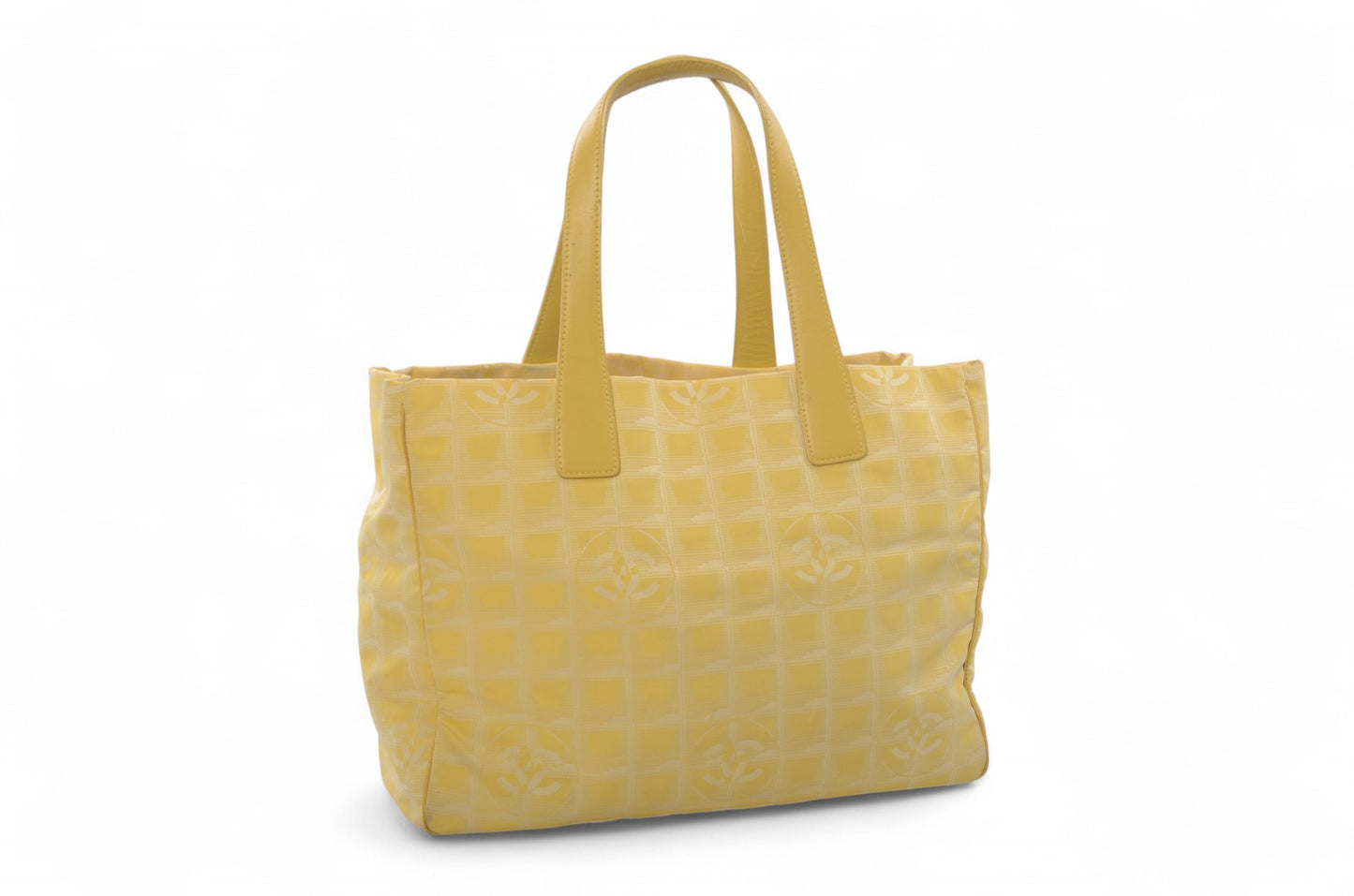 Chanel Yellow Nylon CC Logo Vintage Travel Line Tote Shoulder Bag Handbag