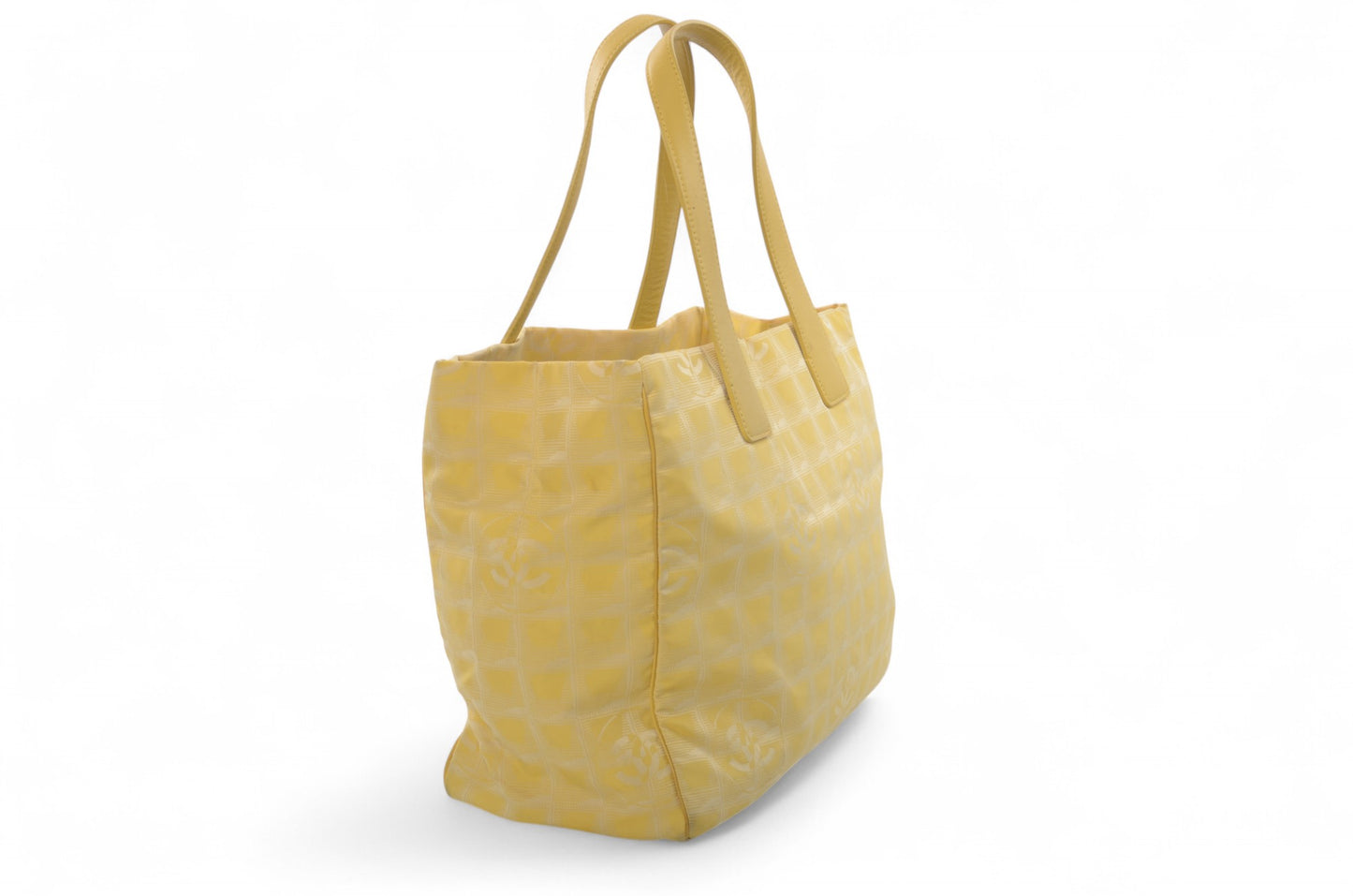 Chanel Yellow Nylon CC Logo Vintage Travel Line Tote Shoulder Bag Handbag