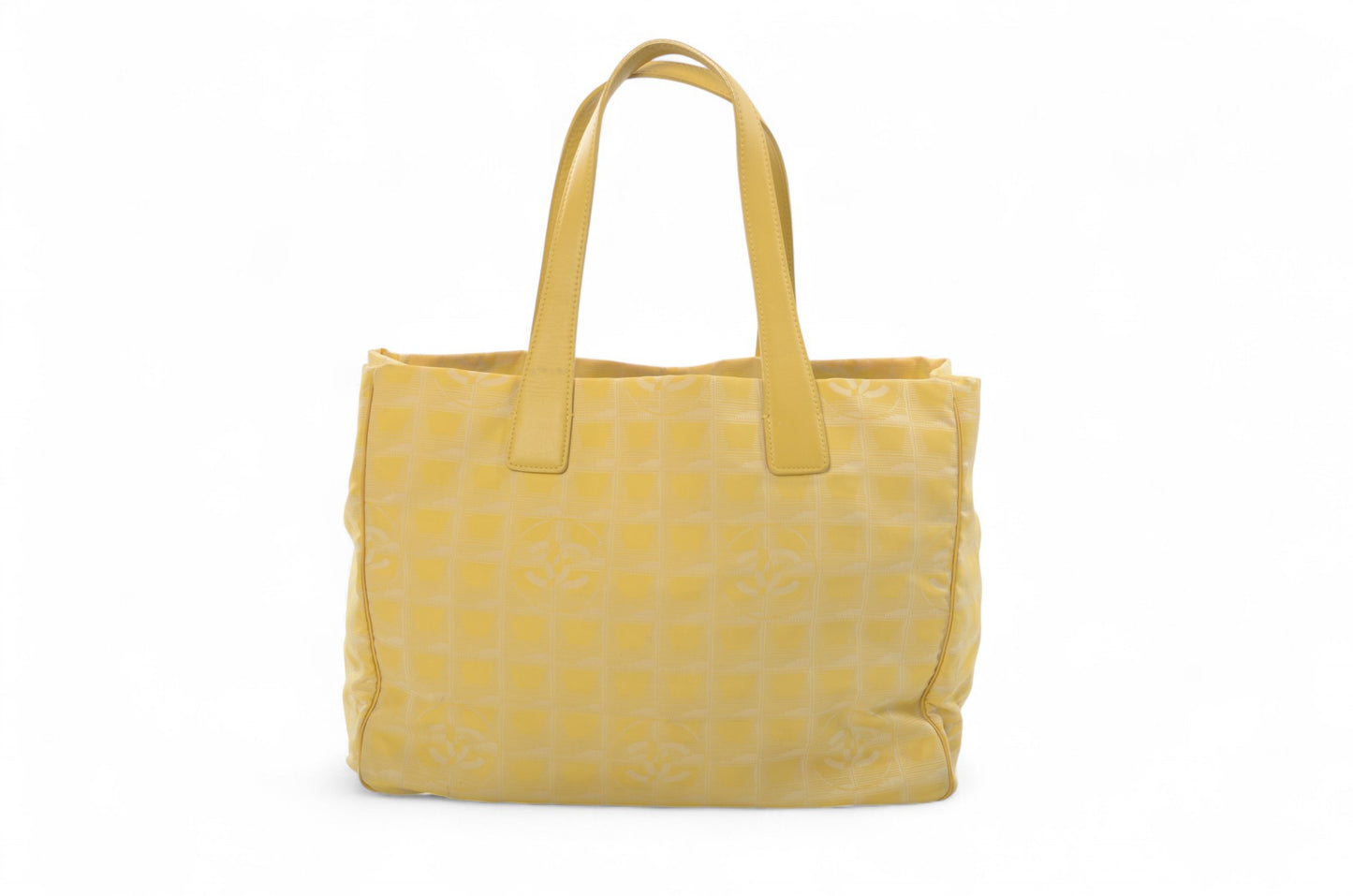 Chanel Yellow Nylon CC Logo Vintage Travel Line Tote Shoulder Bag Handbag