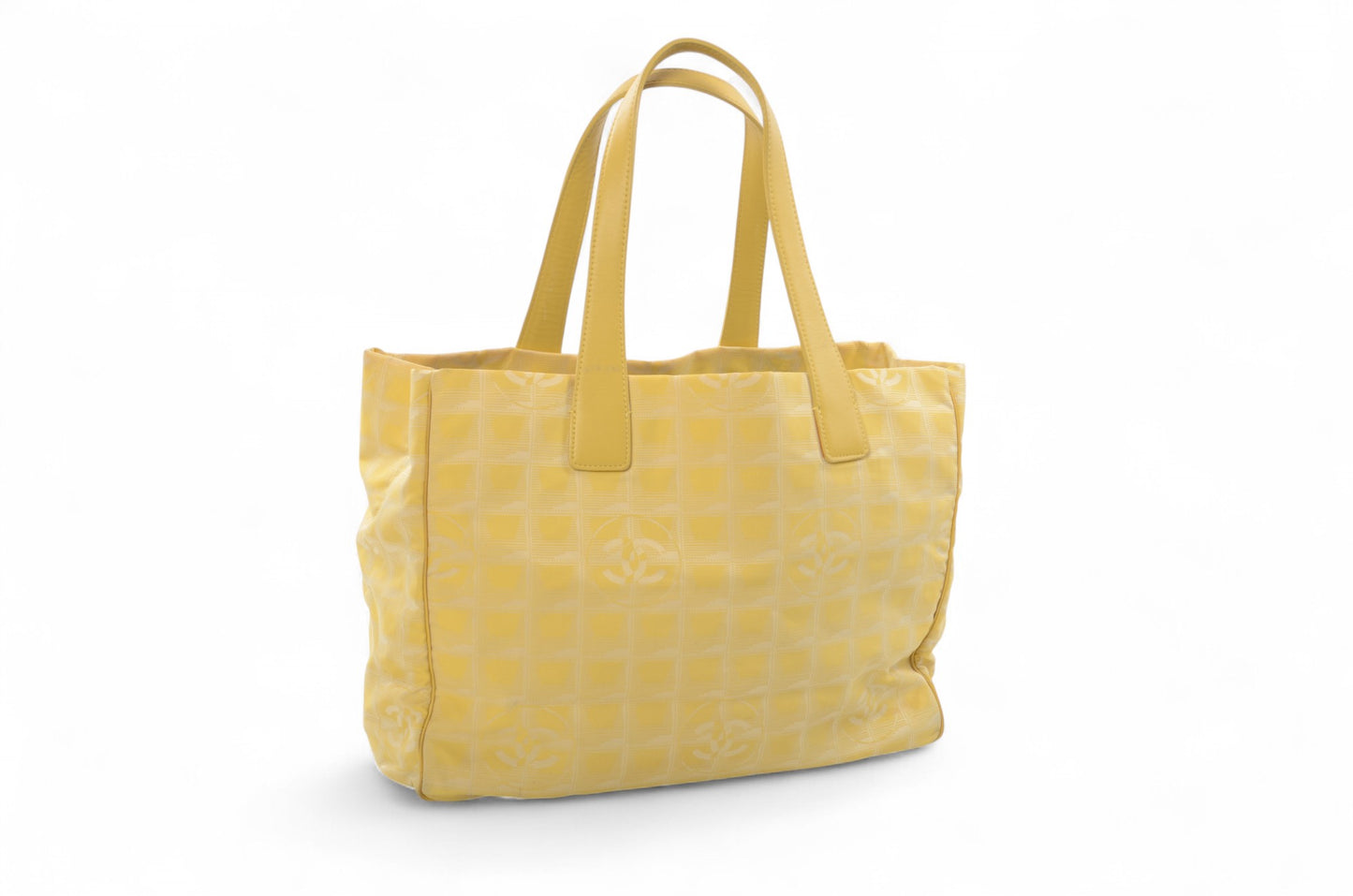 Chanel Yellow Nylon CC Logo Vintage Travel Line Tote Shoulder Bag Handbag