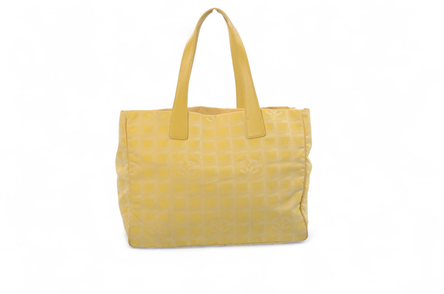 Chanel Yellow Nylon CC Logo Vintage Travel Line Tote Shoulder Bag Handbag