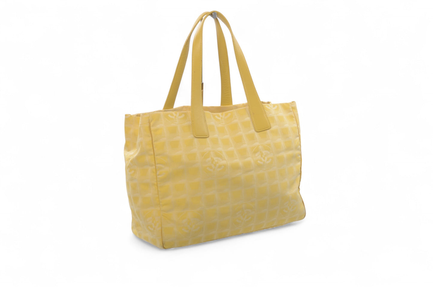 Chanel Yellow Nylon CC Logo Vintage Travel Line Tote Shoulder Bag Handbag