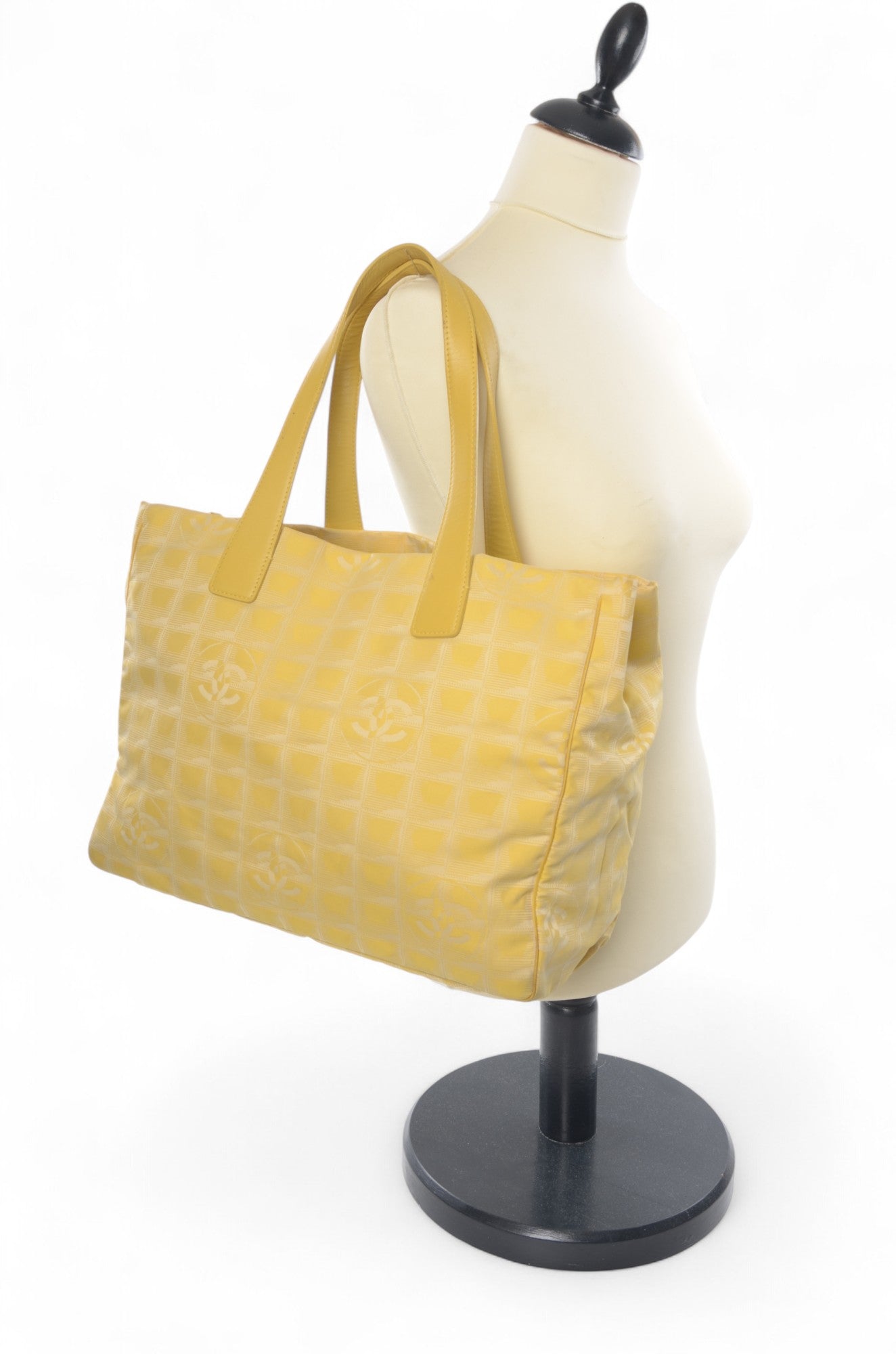 Chanel Yellow Nylon CC Logo Vintage Travel Line Tote Shoulder Bag Handbag