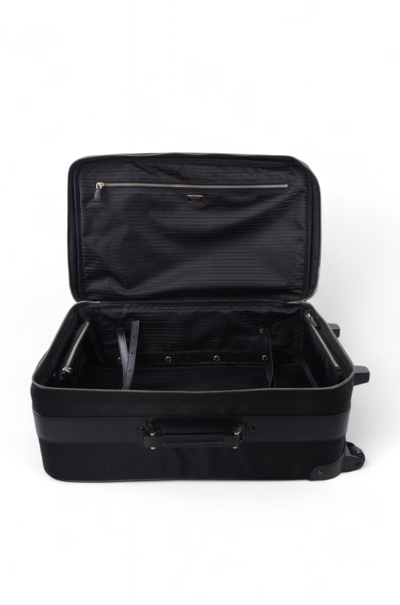 Prada Black Tessuto Nylon Leather Suitcase Rolling Travel Luggage Cabin Bag Trolley Vintage