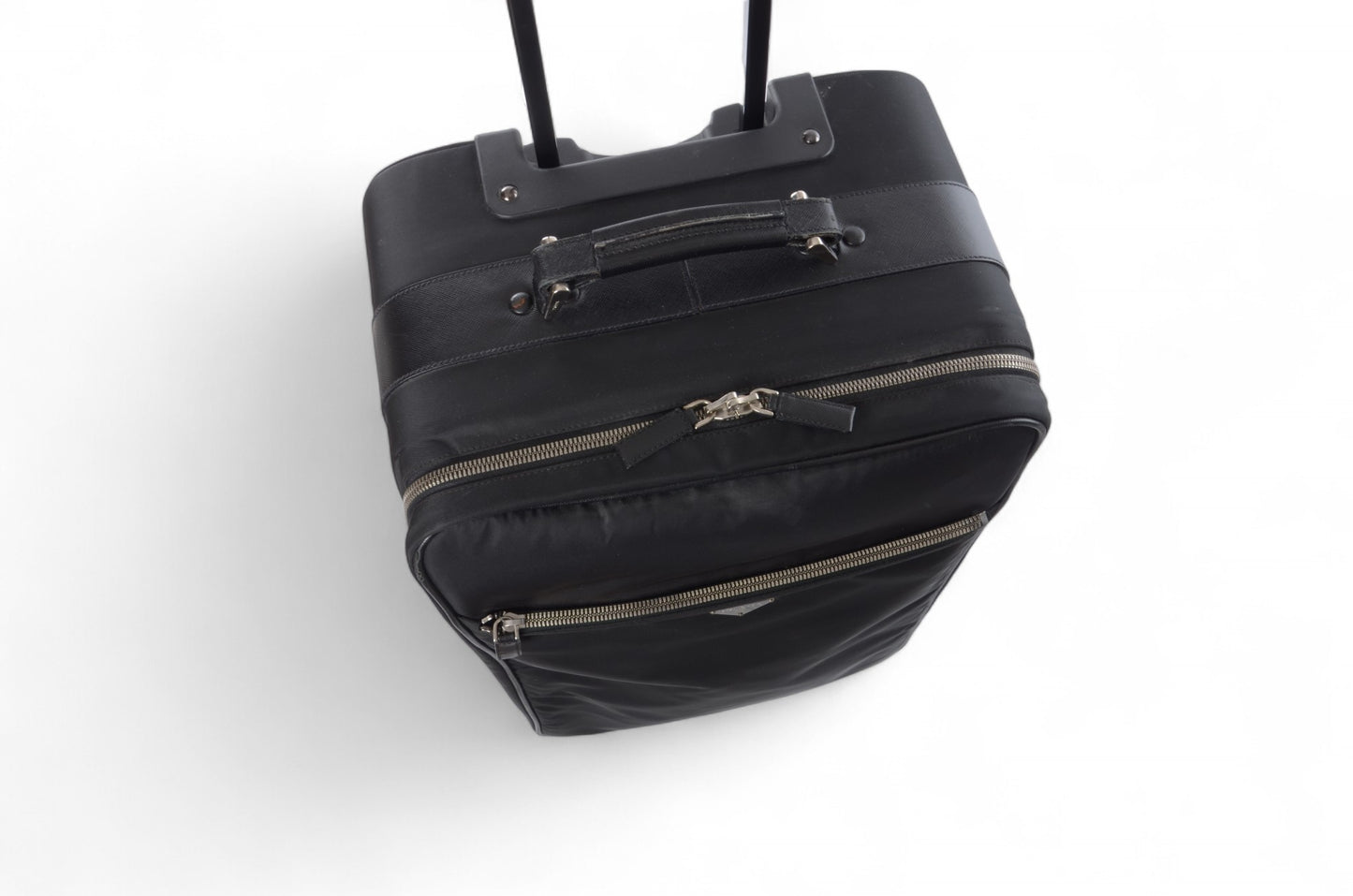 Prada Black Tessuto Nylon Leather Suitcase Rolling Travel Luggage Cabin Bag Trolley Vintage