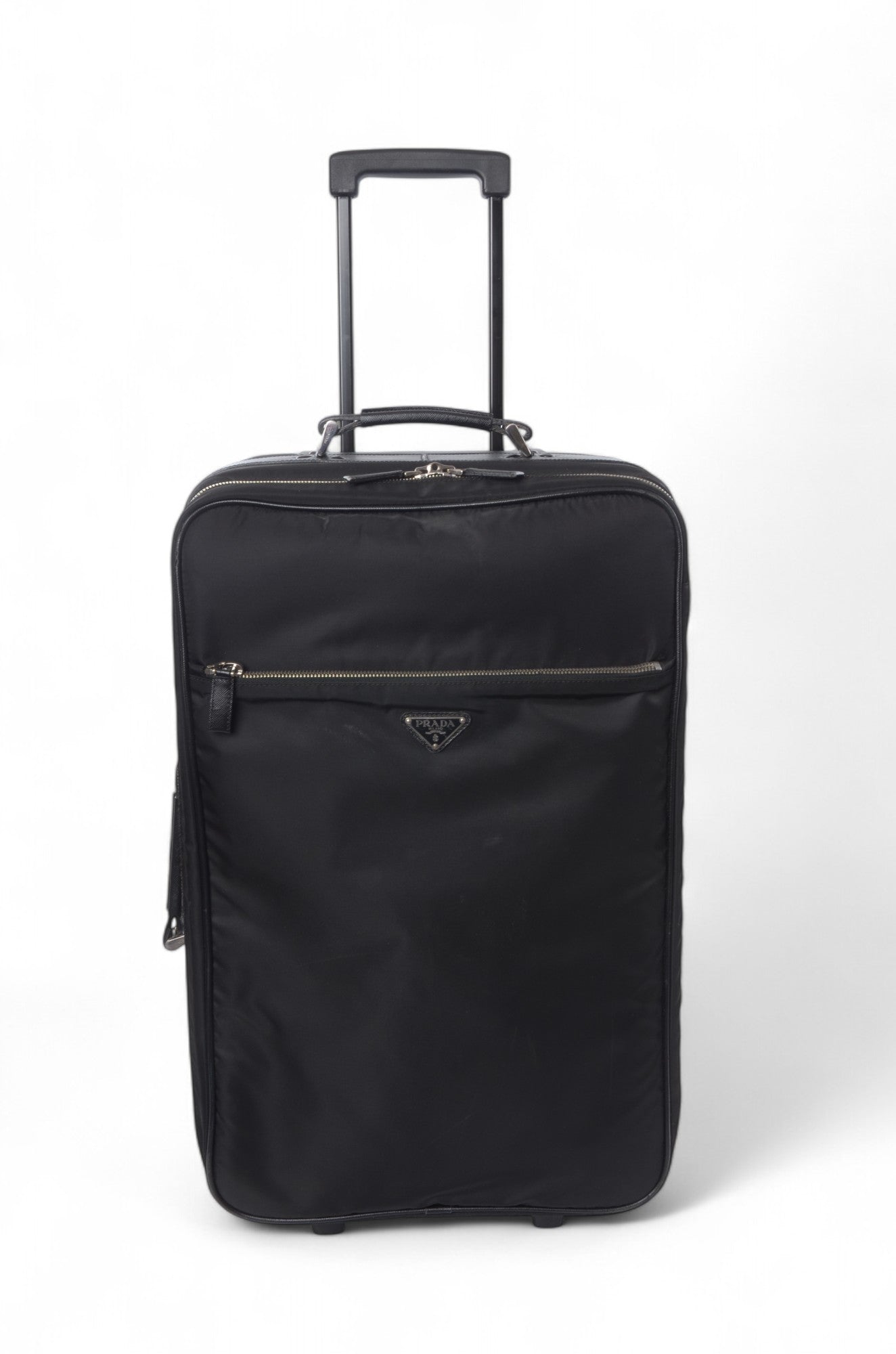 Prada Black Tessuto Nylon Leather Suitcase Rolling Travel Luggage Cabin Bag Trolley Vintage