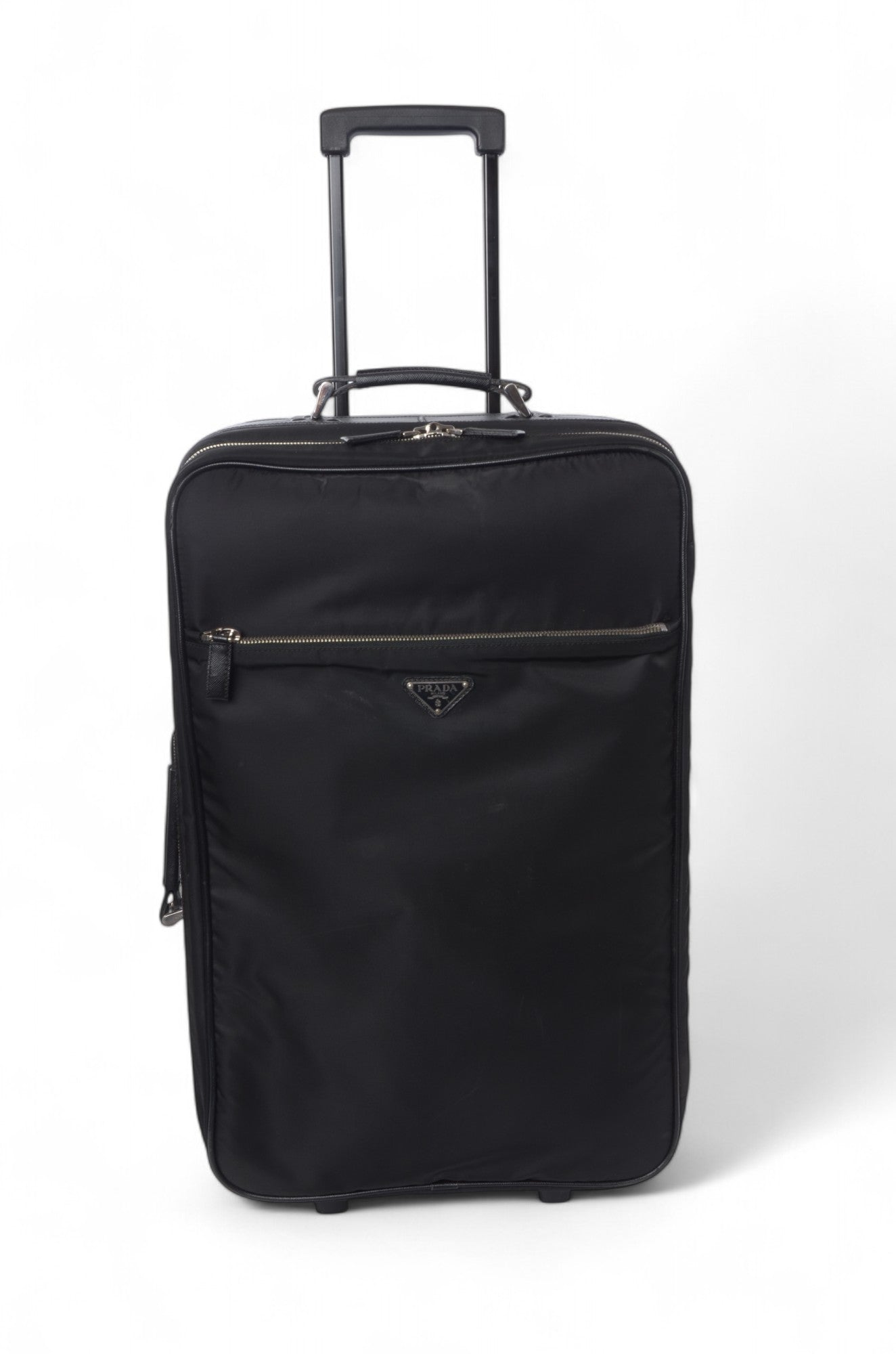 Prada Black Tessuto Nylon Leather Suitcase Rolling Travel Luggage Cabin Bag Trolley Vintage