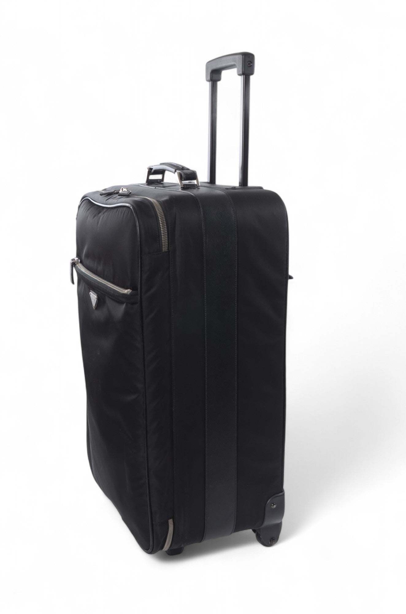 Prada Black Tessuto Nylon Leather Suitcase Rolling Travel Luggage Cabin Bag Trolley Vintage