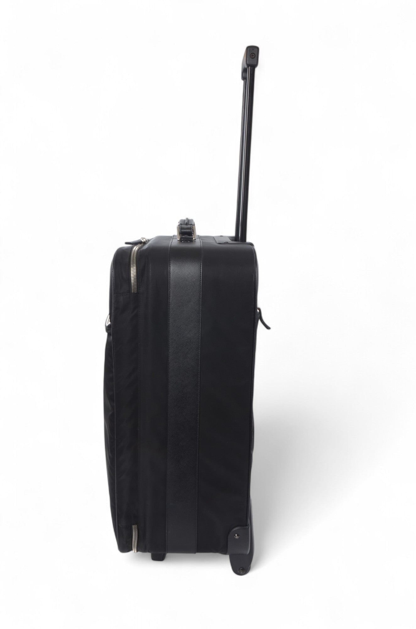 Prada Black Tessuto Nylon Leather Suitcase Rolling Travel Luggage Cabin Bag Trolley Vintage