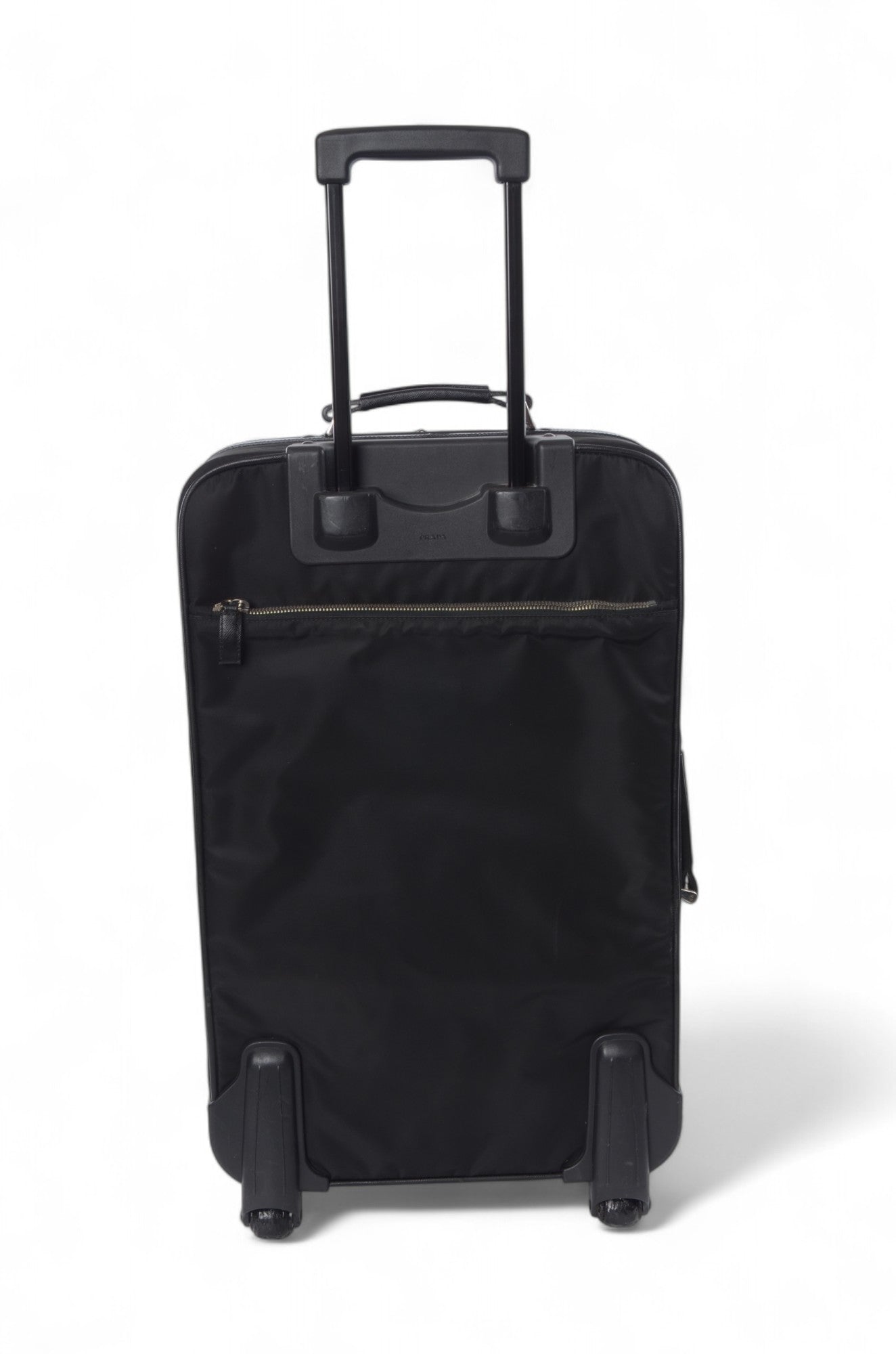 Prada Black Tessuto Nylon Leather Suitcase Rolling Travel Luggage Cabin Bag Trolley Vintage
