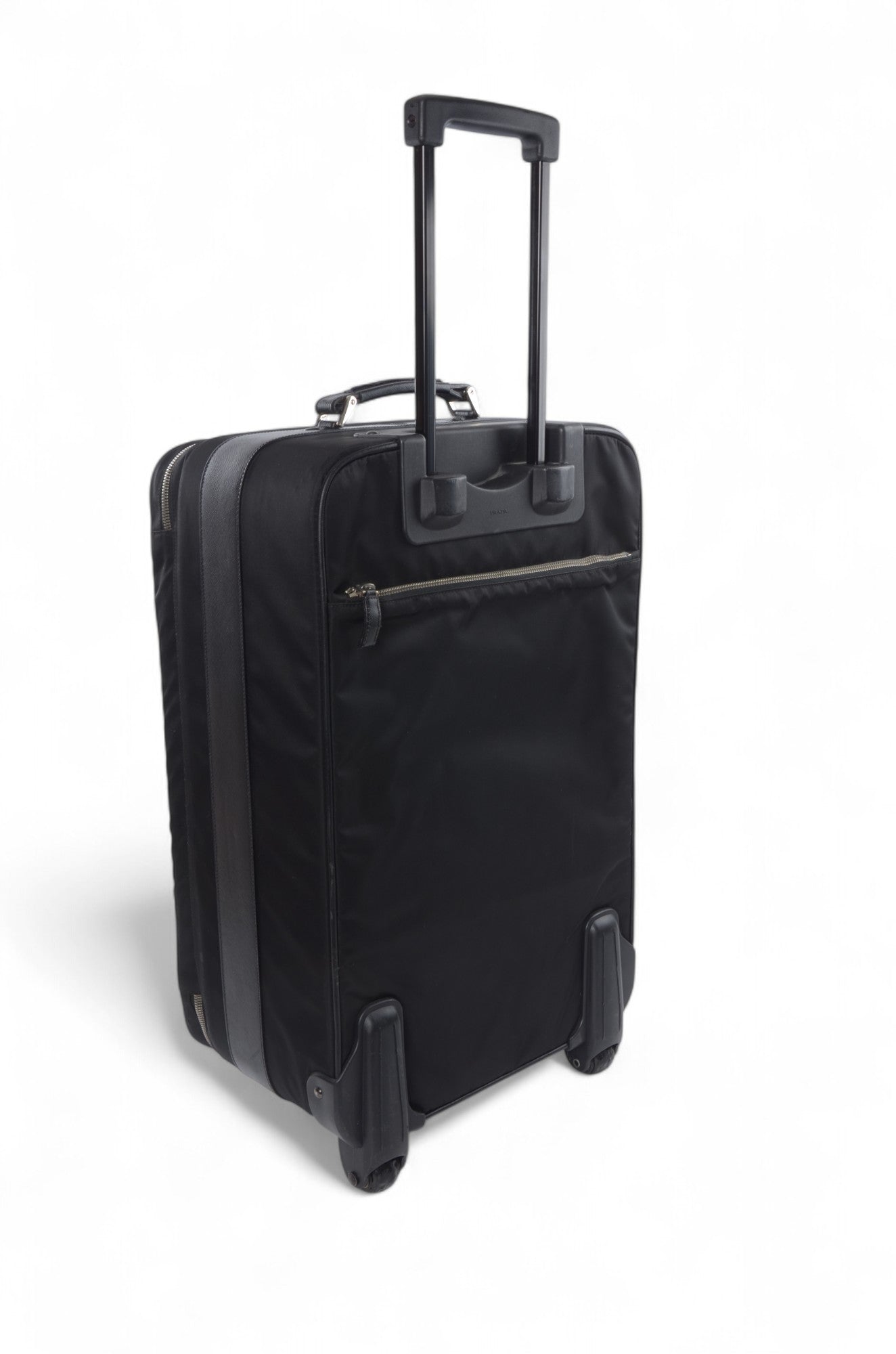 Prada Black Tessuto Nylon Leather Suitcase Rolling Travel Luggage Cabin Bag Trolley Vintage