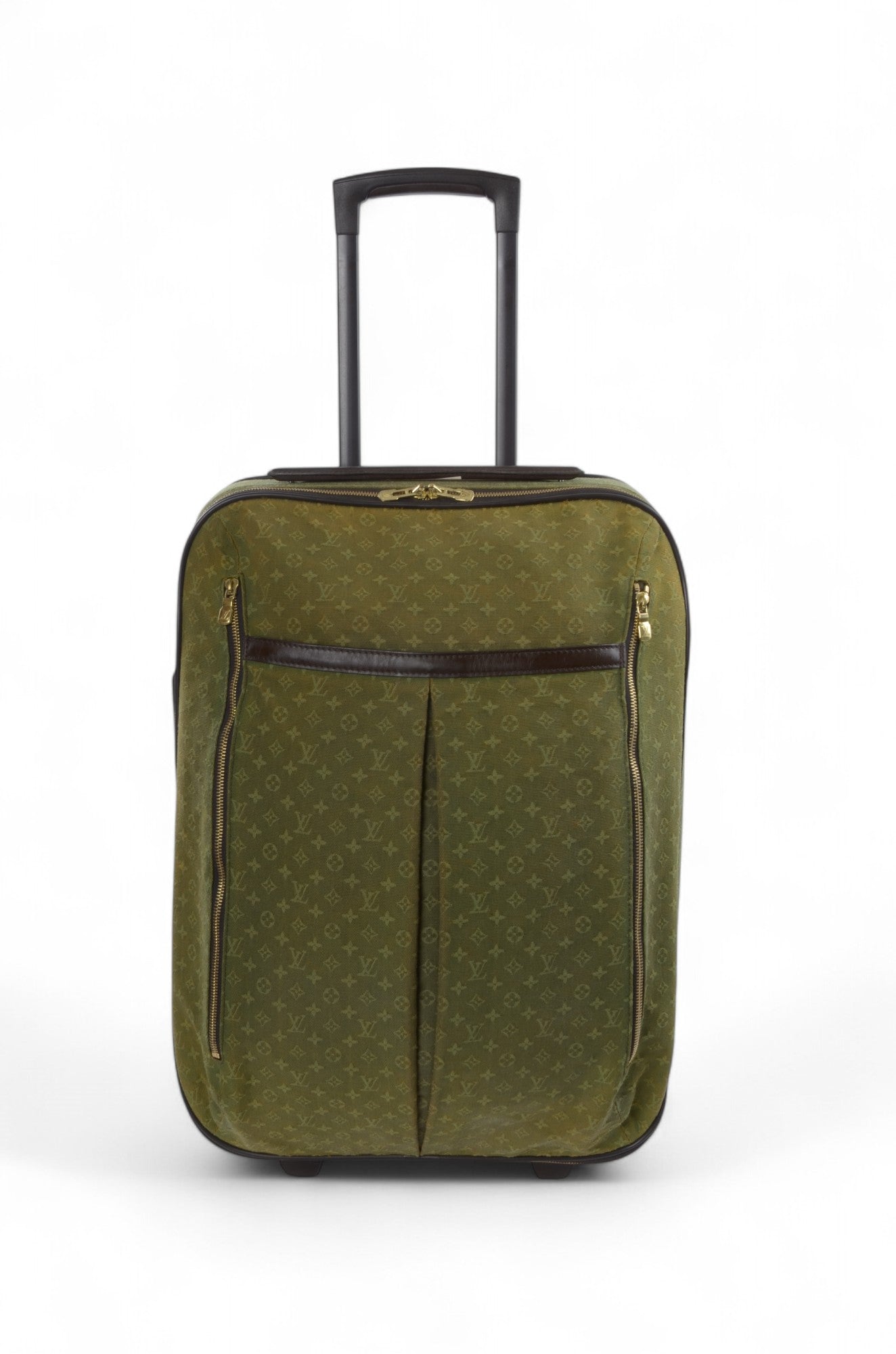 Louis Vuitton Monogram Mini Lin Pegase Suitcase Rolling Luggage Travel Bag Khaki Vintage
