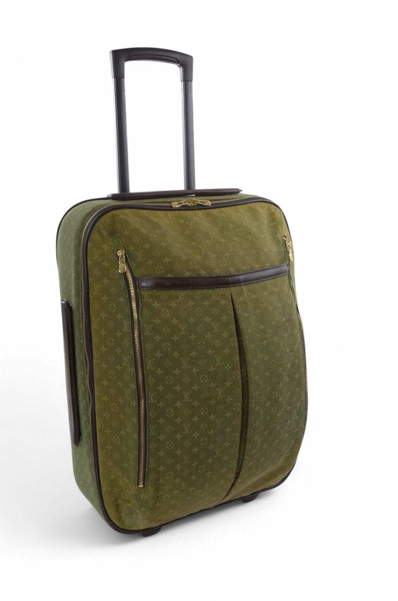 Louis Vuitton Monogram Mini Lin Pegase Suitcase Rolling Luggage Travel Bag Khaki Vintage