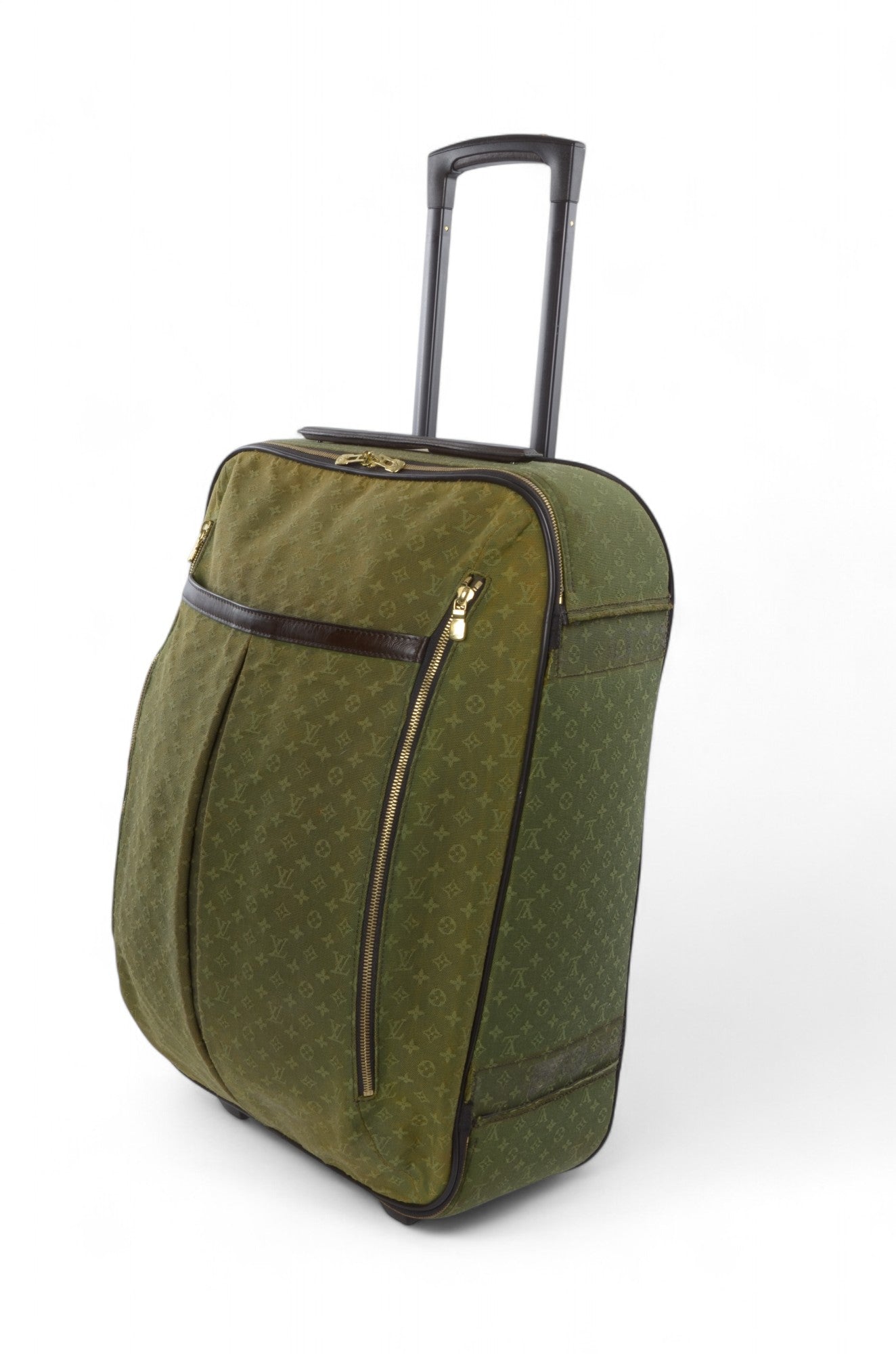 Louis Vuitton Monogram Mini Lin Pegase Suitcase Rolling Luggage Travel Bag Khaki Vintage