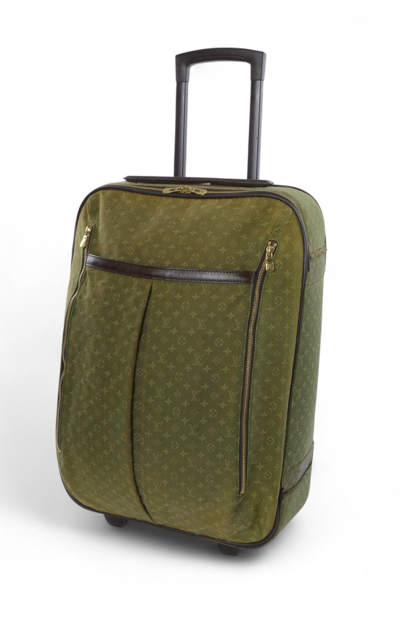 Louis Vuitton Monogram Mini Lin Pegase Suitcase Rolling Luggage Travel Bag Khaki Vintage